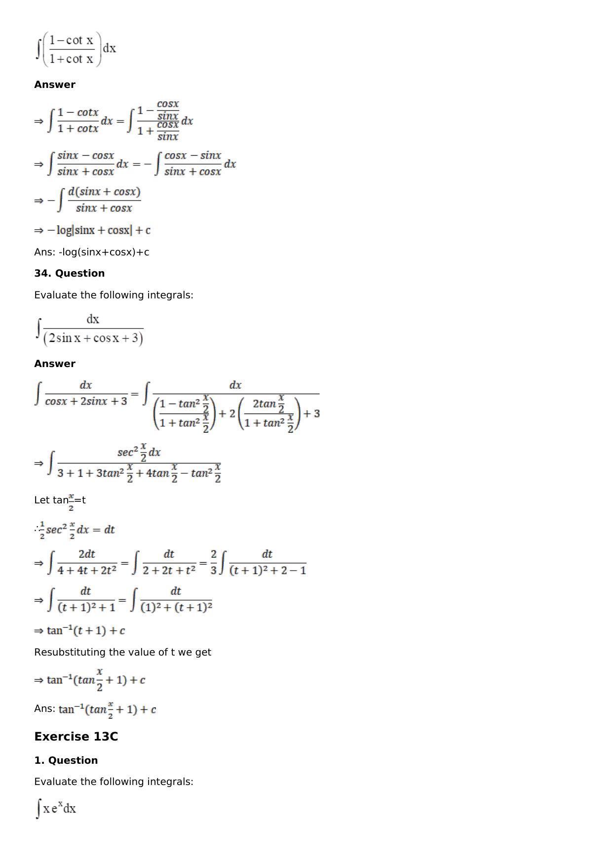 Chapter 13: Method of Integration Solutions: RS Aggarwal Class 12 Solutions  - Page 135