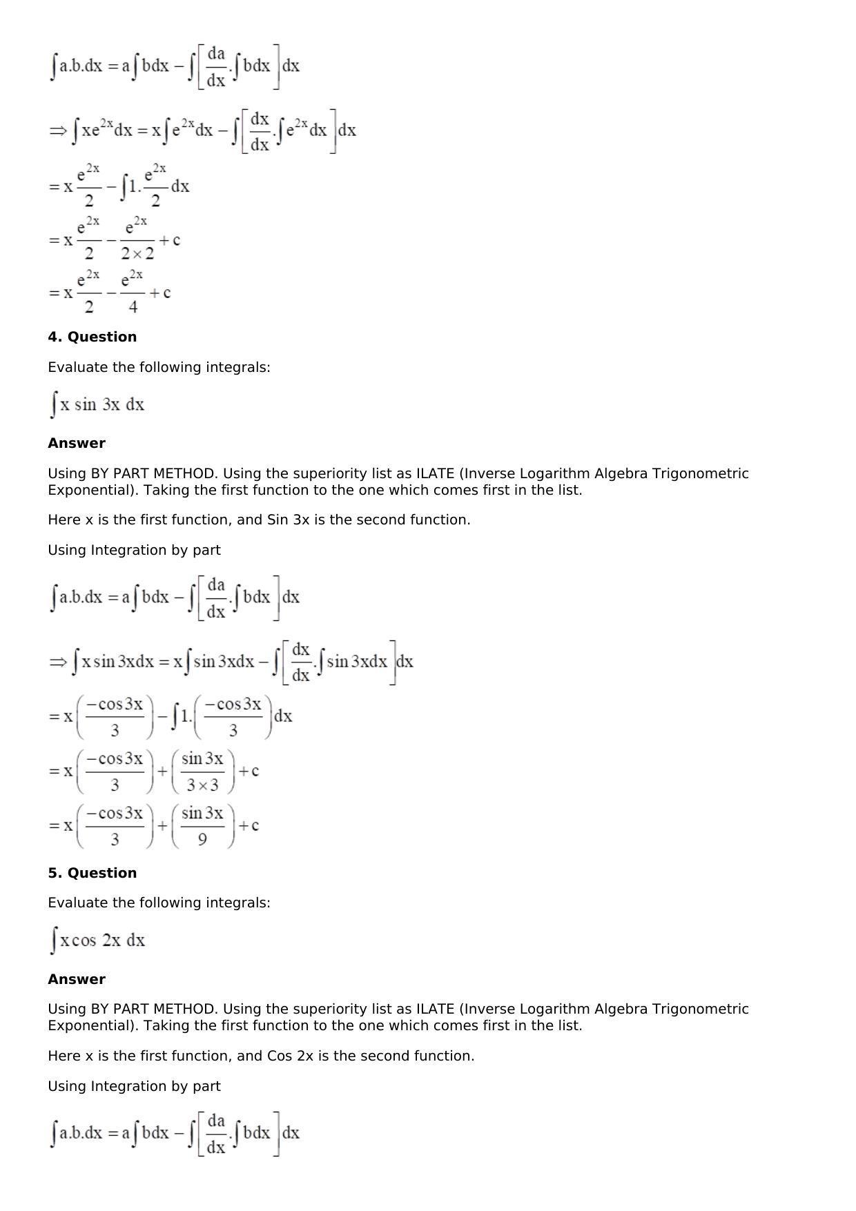 Chapter 13: Method of Integration Solutions: RS Aggarwal Class 12 Solutions  - Page 137