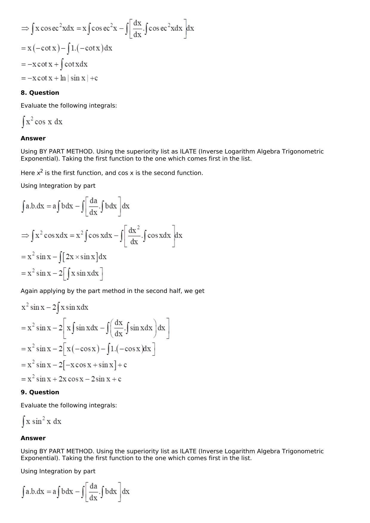 Chapter 13: Method of Integration Solutions: RS Aggarwal Class 12 Solutions  - Page 139