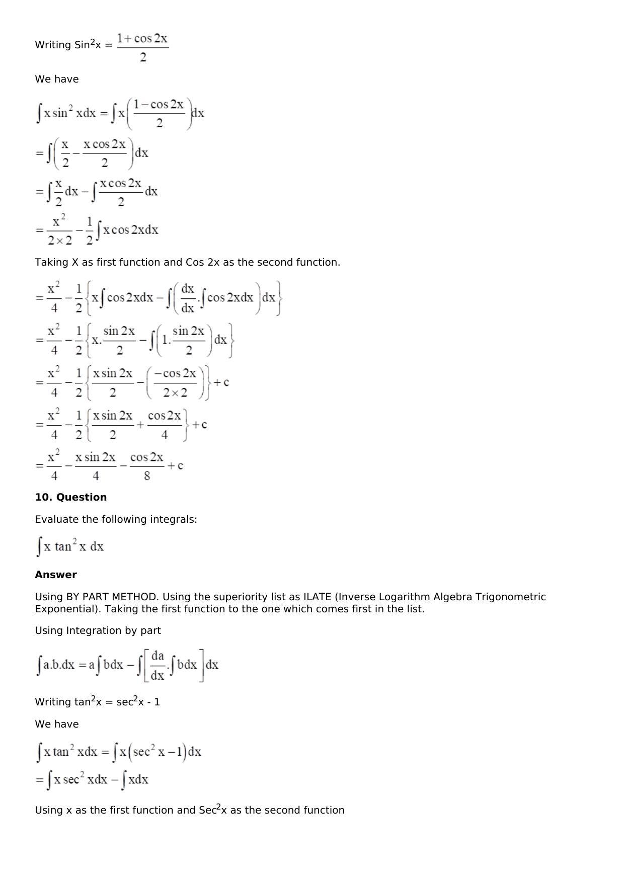 Chapter 13: Method of Integration Solutions: RS Aggarwal Class 12 Solutions  - Page 140