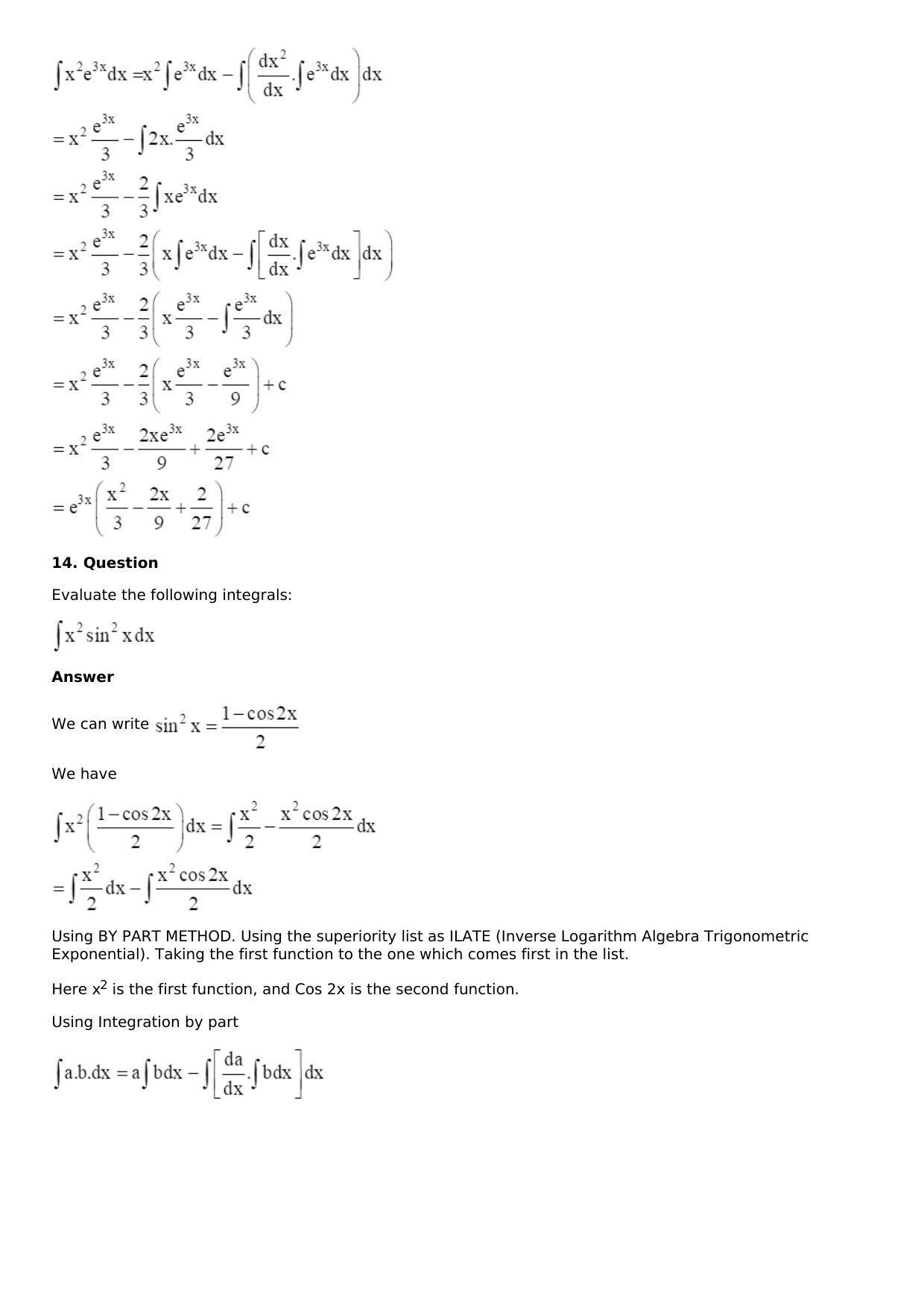 Chapter 13: Method of Integration Solutions: RS Aggarwal Class 12 Solutions  - Page 143