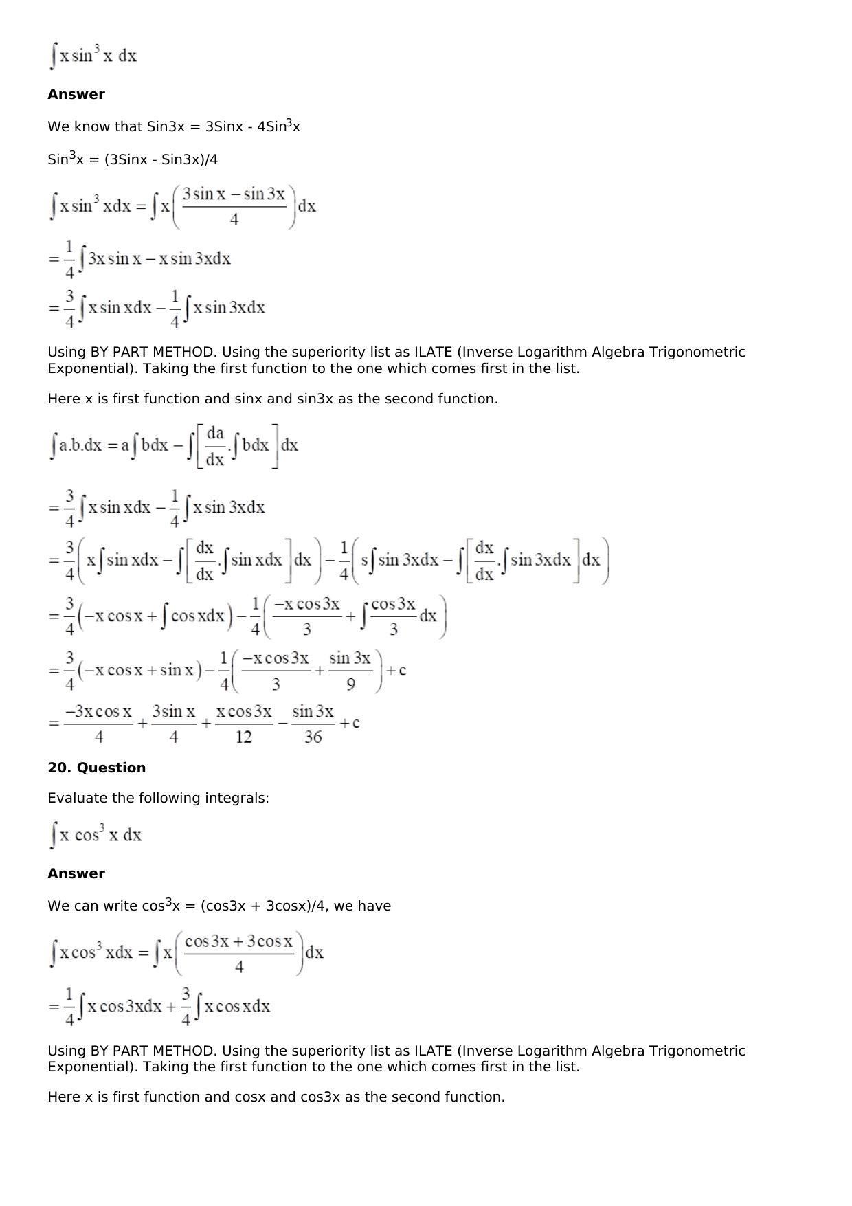 Chapter 13: Method of Integration Solutions: RS Aggarwal Class 12 Solutions  - Page 147