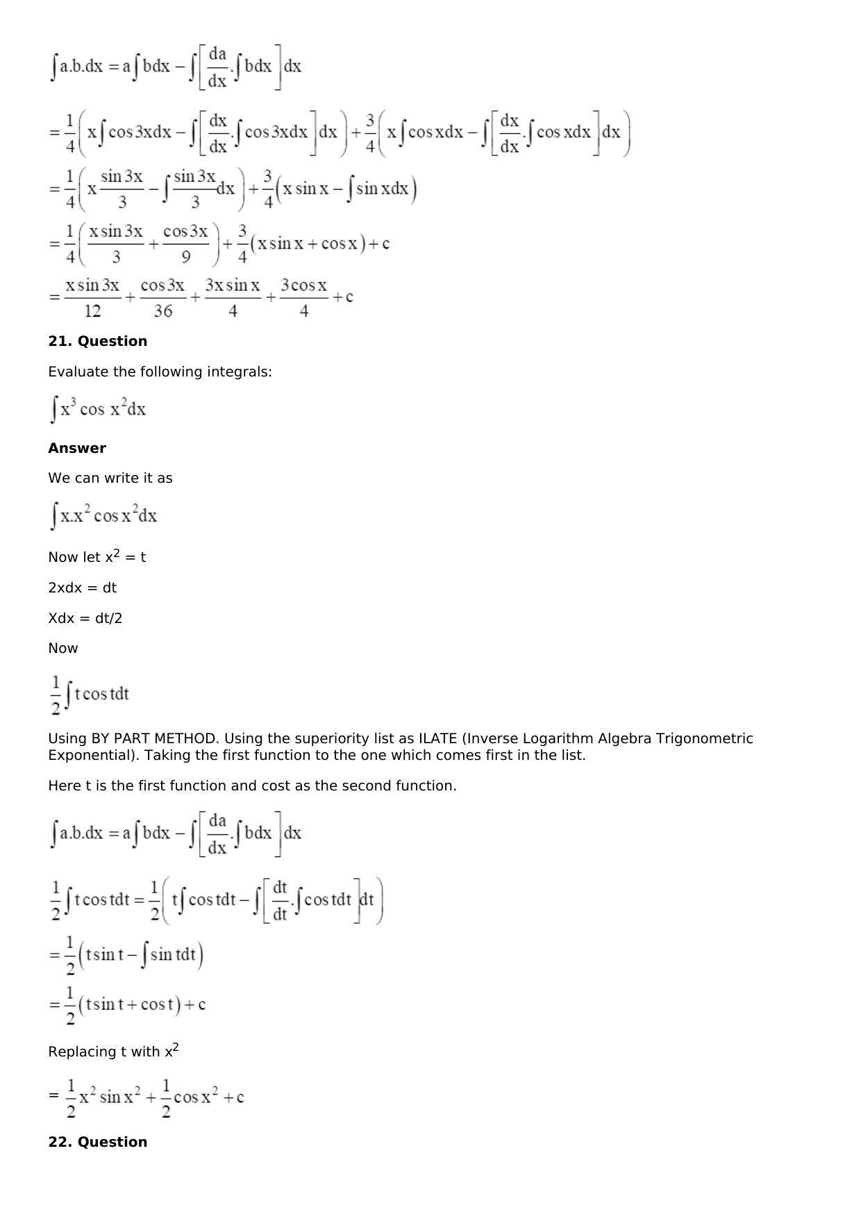 Chapter 13: Method of Integration Solutions: RS Aggarwal Class 12 Solutions  - Page 148