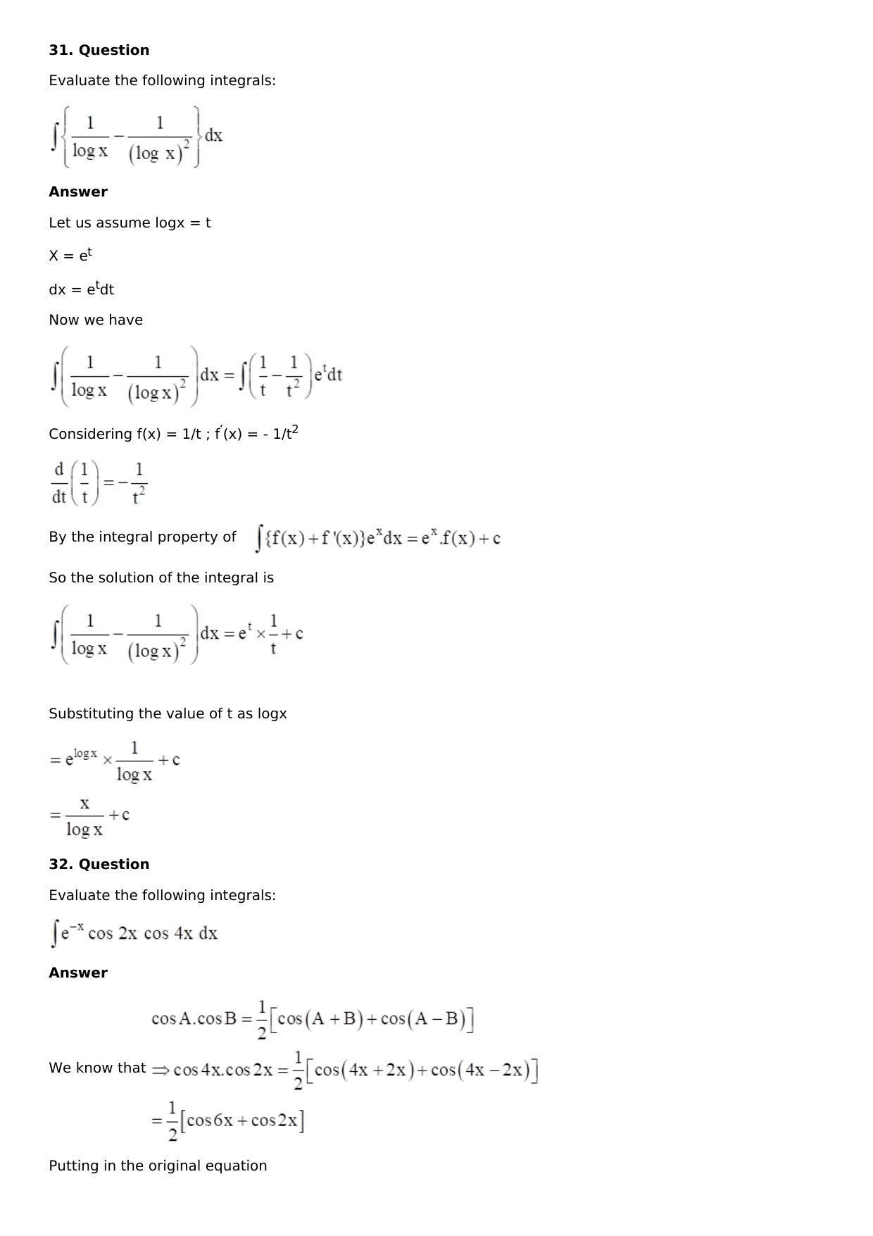 Chapter 13: Method of Integration Solutions: RS Aggarwal Class 12 Solutions  - Page 155