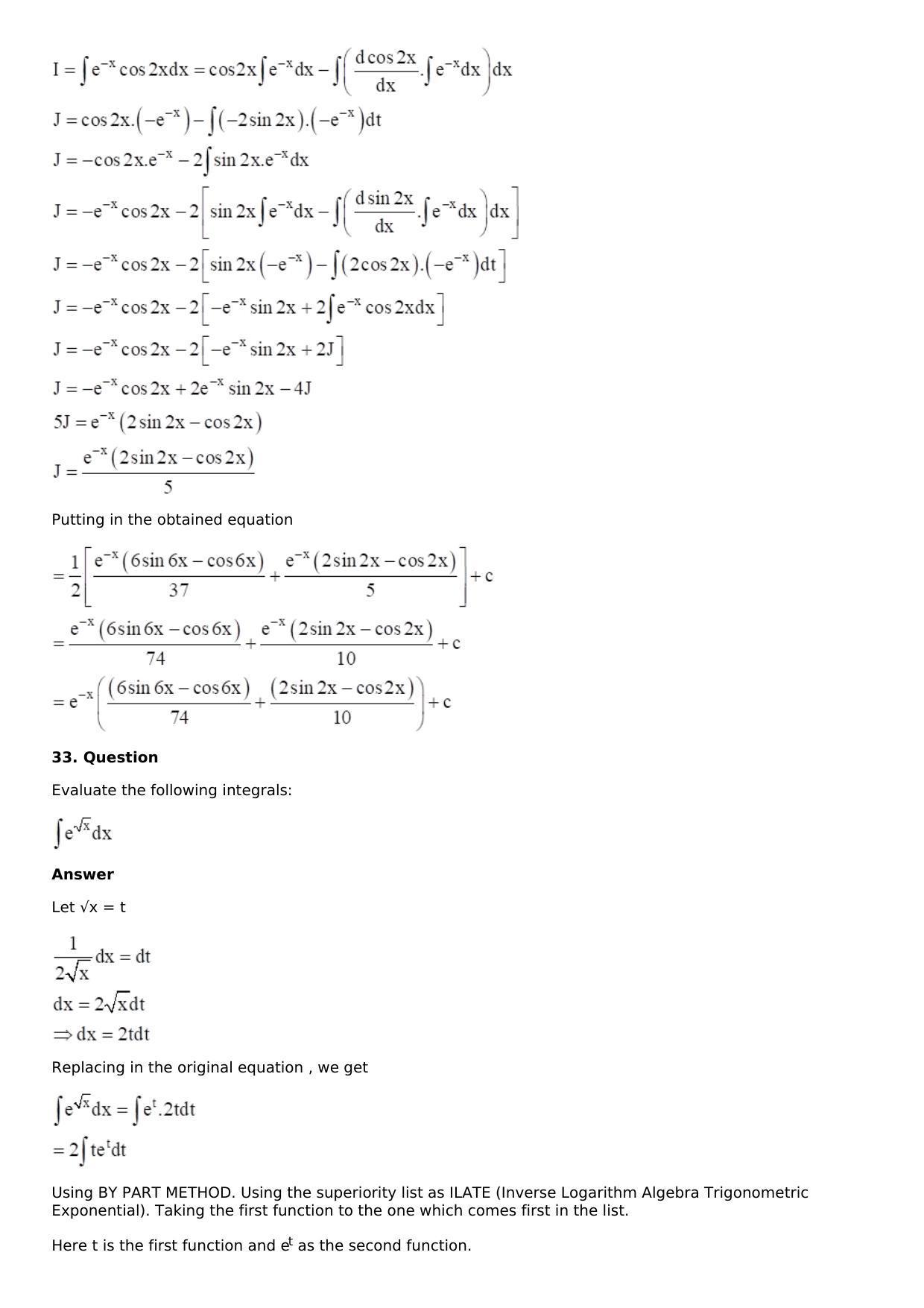 Chapter 13: Method of Integration Solutions: RS Aggarwal Class 12 Solutions  - Page 157