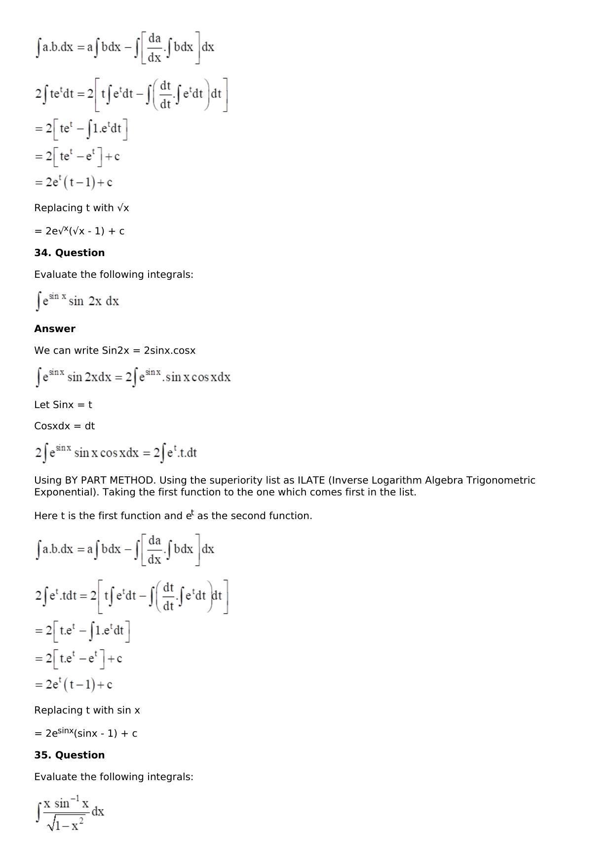 Chapter 13: Method of Integration Solutions: RS Aggarwal Class 12 Solutions  - Page 158