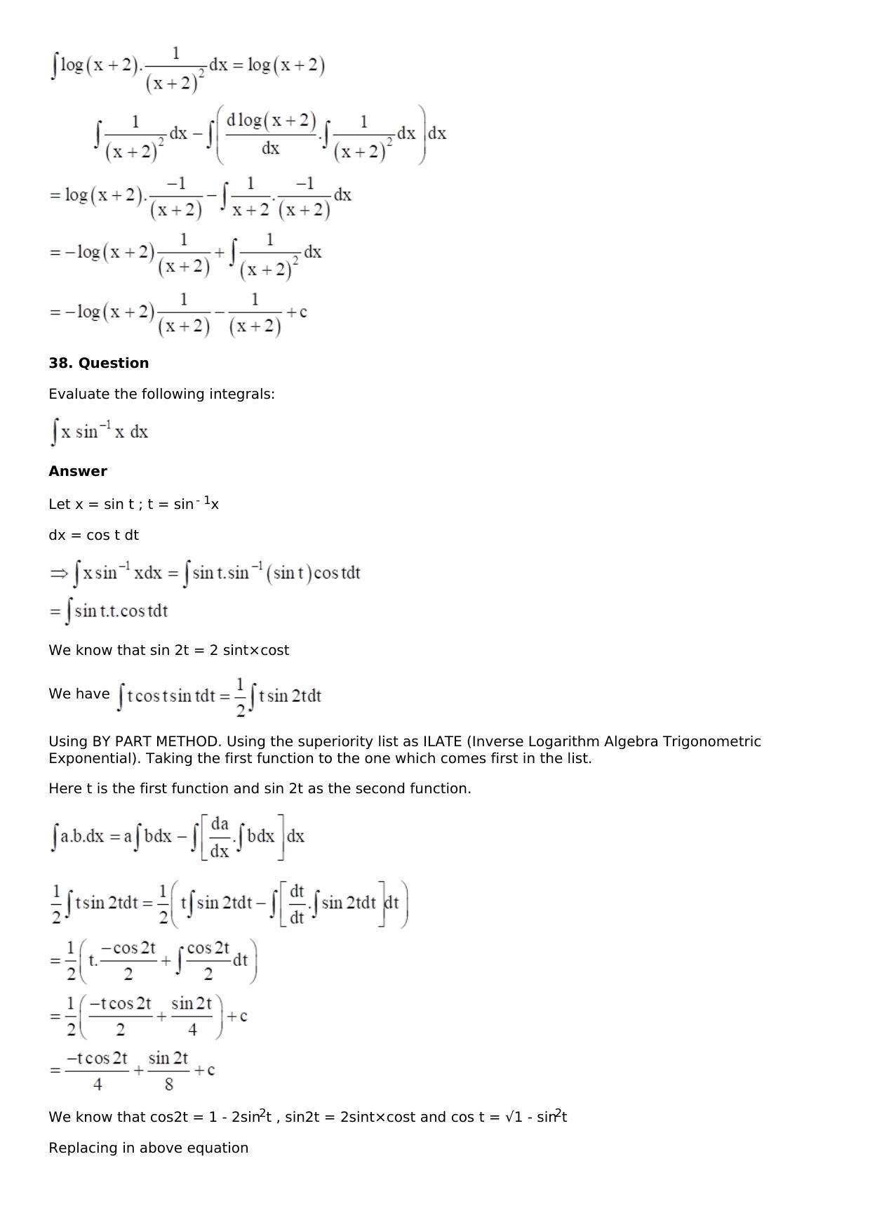 Chapter 13: Method of Integration Solutions: RS Aggarwal Class 12 Solutions  - Page 161