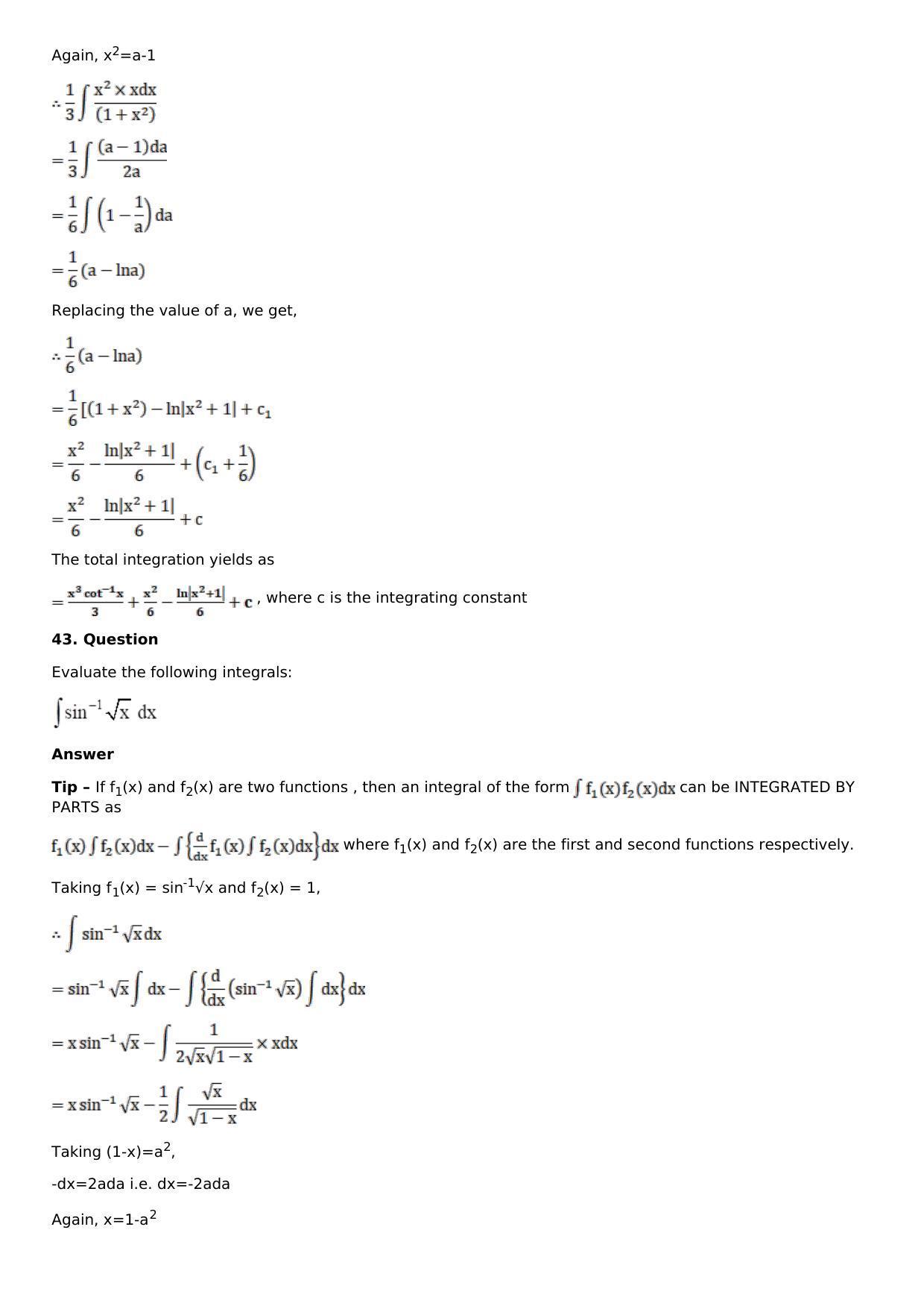 Chapter 13: Method of Integration Solutions: RS Aggarwal Class 12 Solutions  - Page 165