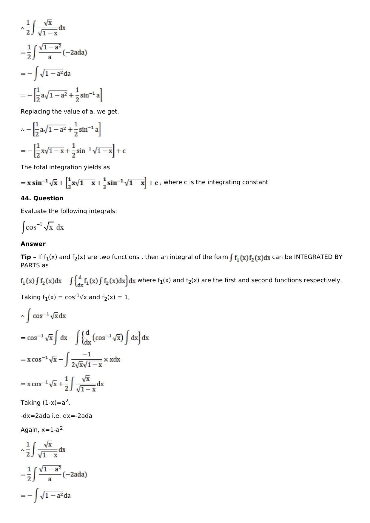 Chapter 13: Method of Integration Solutions: RS Aggarwal Class 12 Solutions  - Page 166