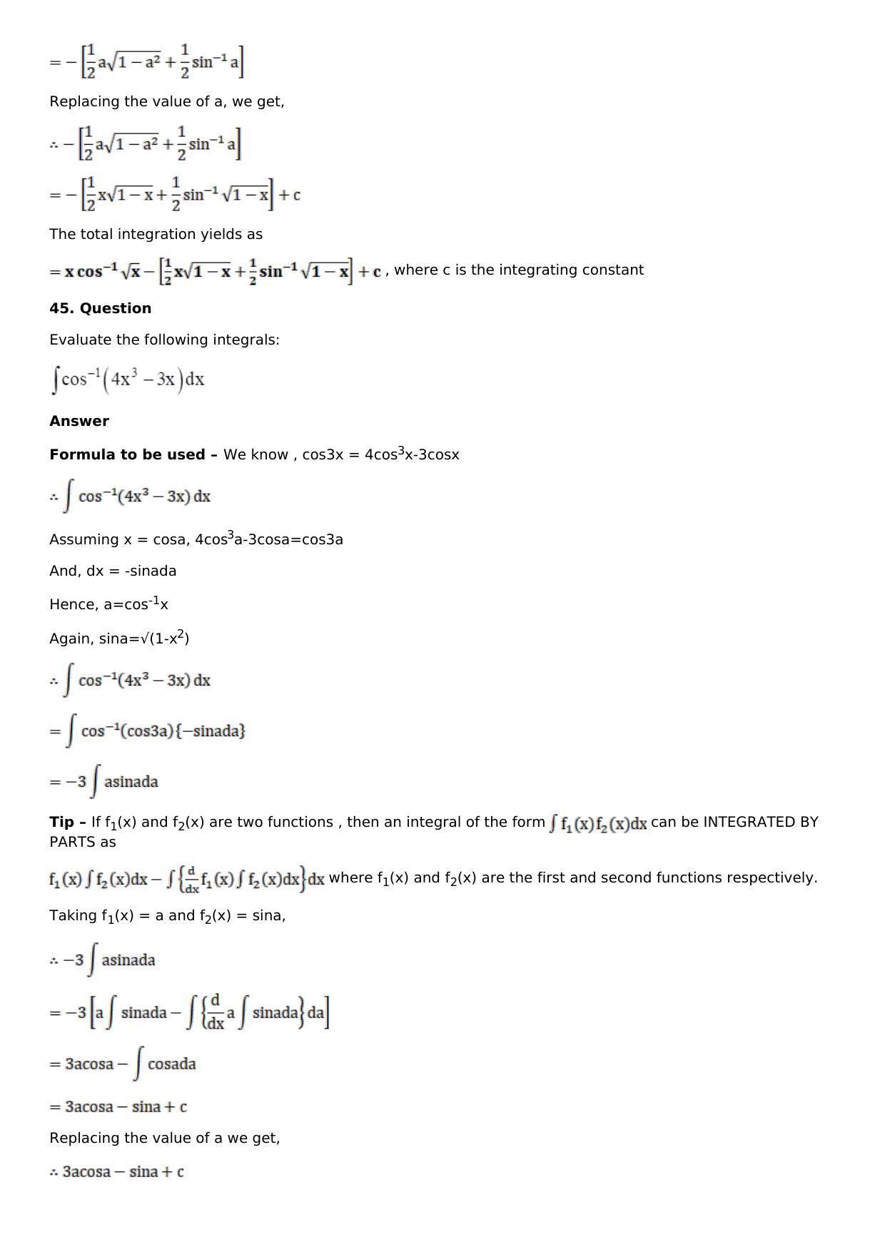 Chapter 13: Method of Integration Solutions: RS Aggarwal Class 12 Solutions  - Page 167