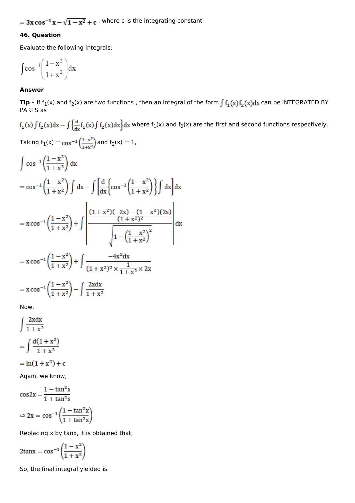 Chapter 13: Method of Integration Solutions: RS Aggarwal Class 12 Solutions  - Page 168