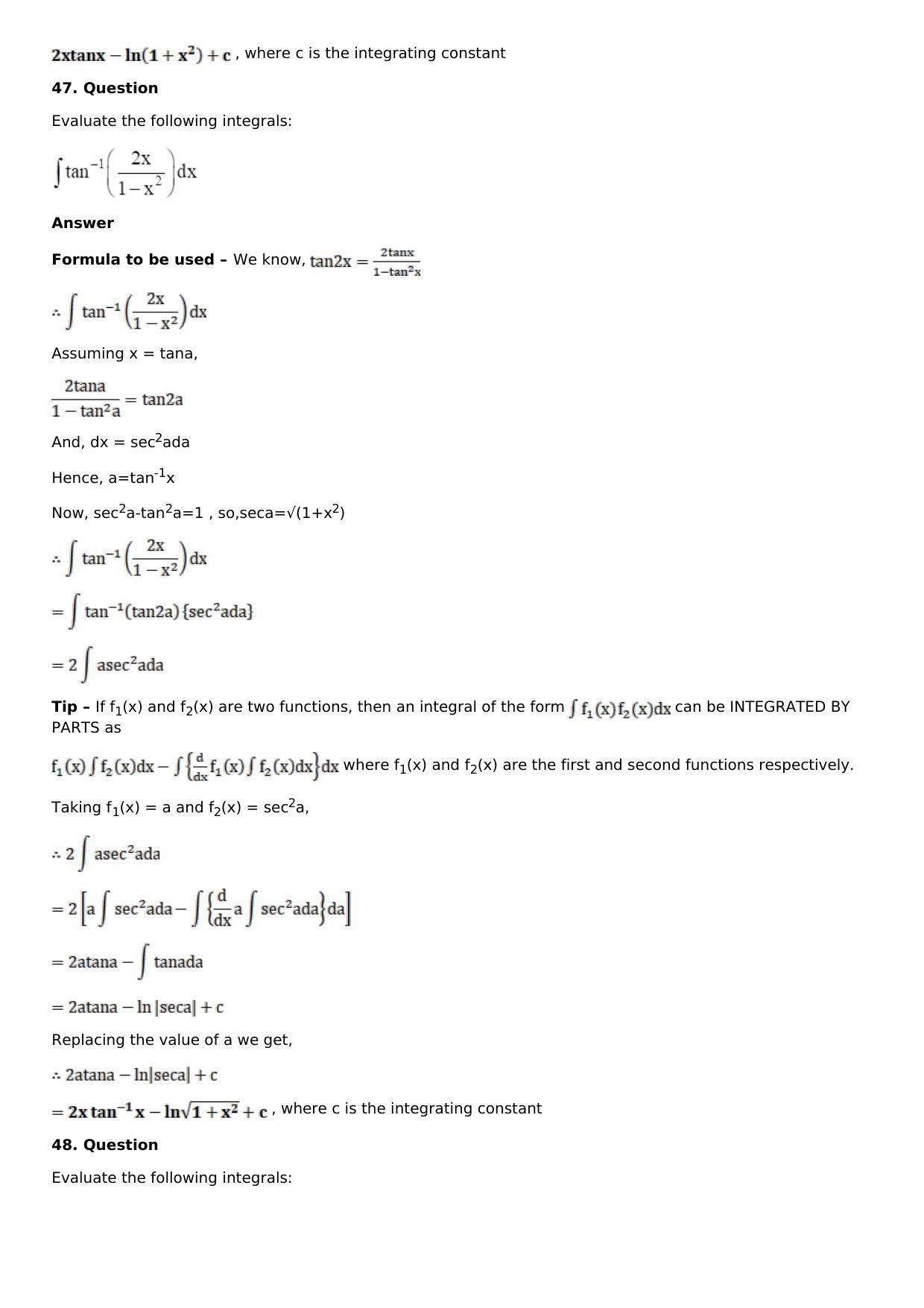 Chapter 13: Method of Integration Solutions: RS Aggarwal Class 12 Solutions  - Page 169