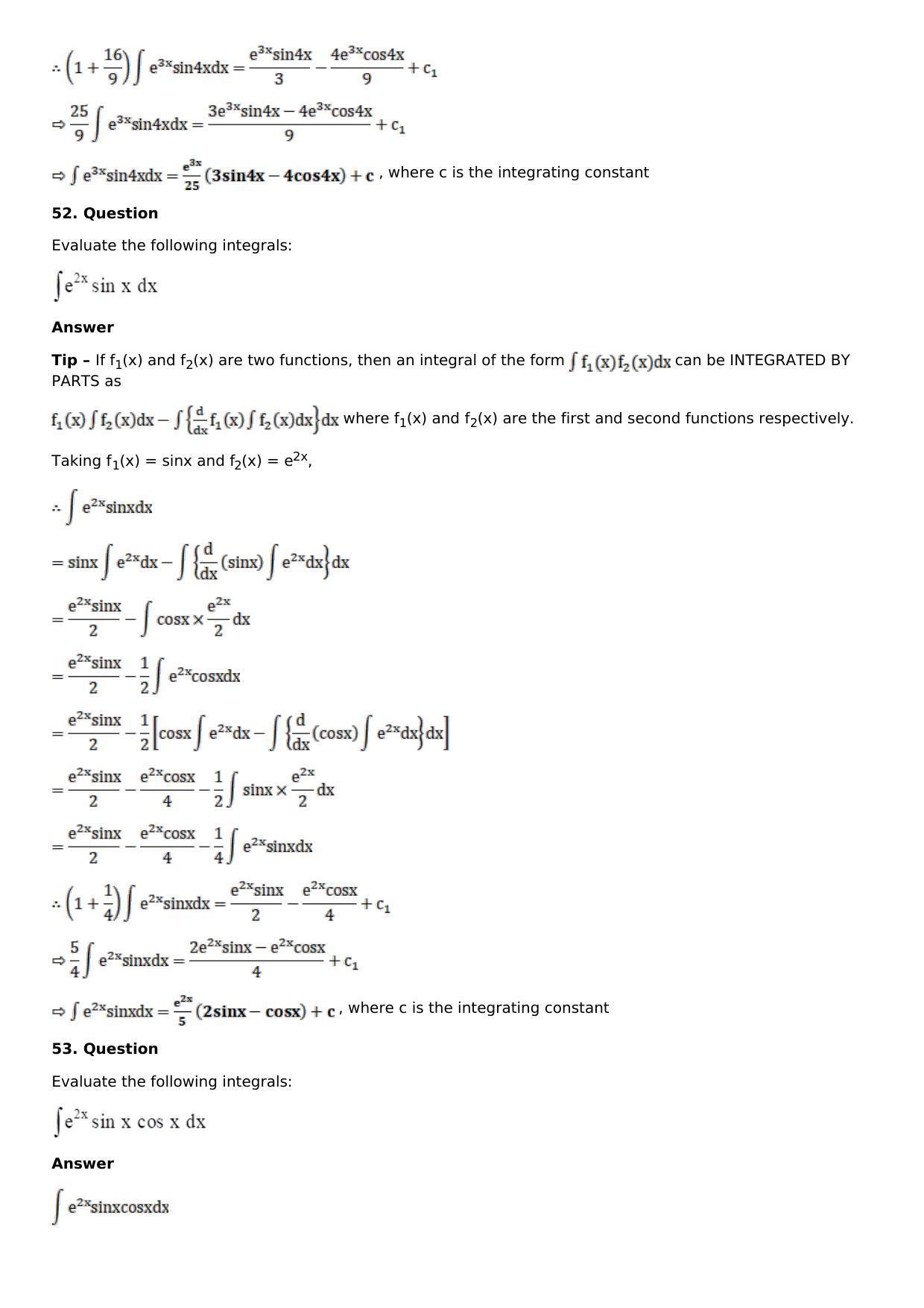 Chapter 13: Method of Integration Solutions: RS Aggarwal Class 12 Solutions  - Page 173