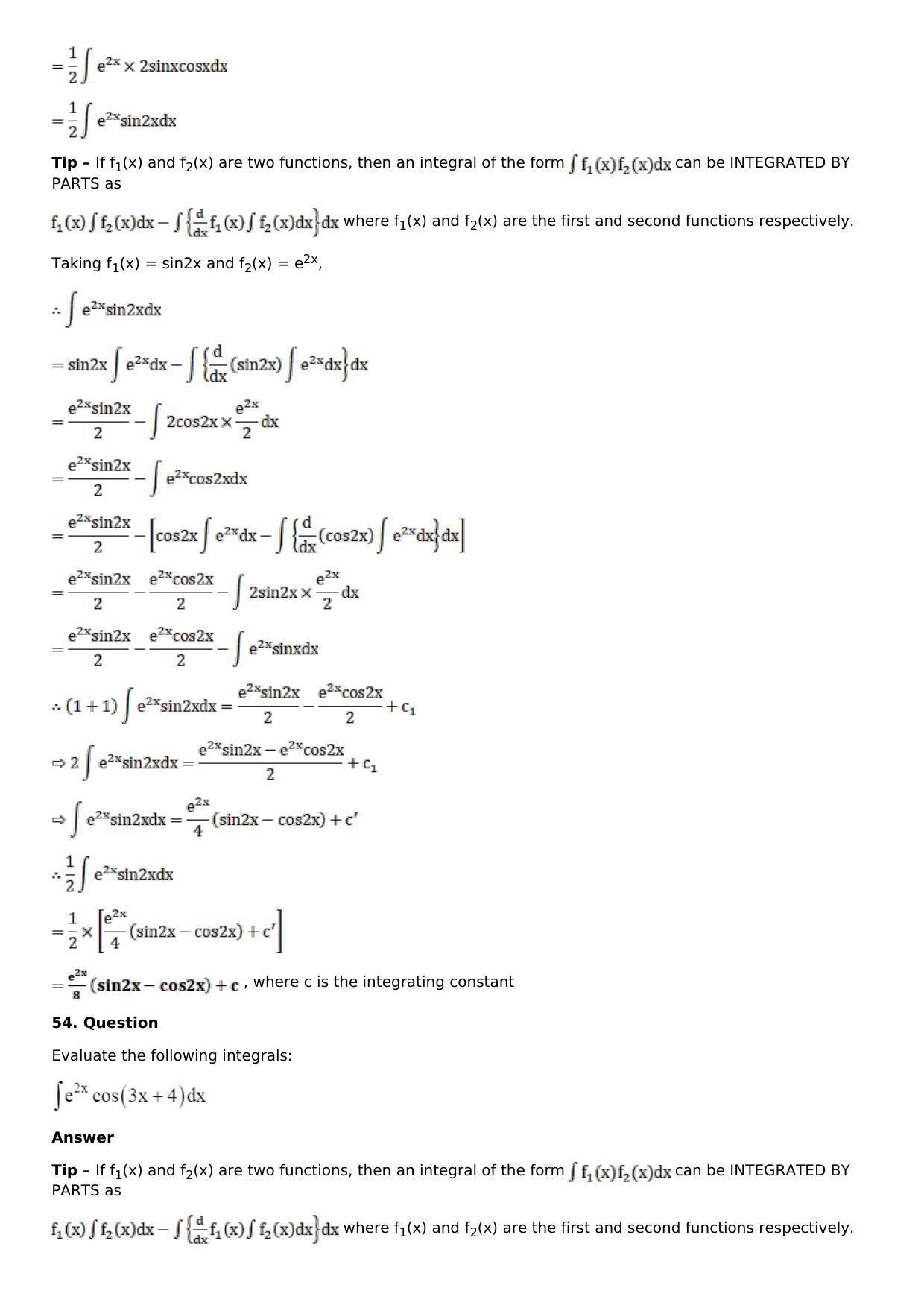 Chapter 13: Method of Integration Solutions: RS Aggarwal Class 12 Solutions  - Page 174