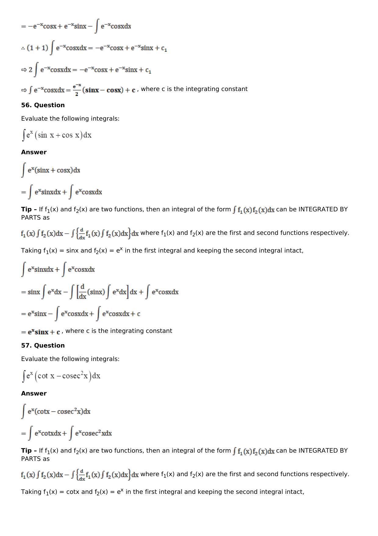 Chapter 13: Method of Integration Solutions: RS Aggarwal Class 12 Solutions  - Page 176