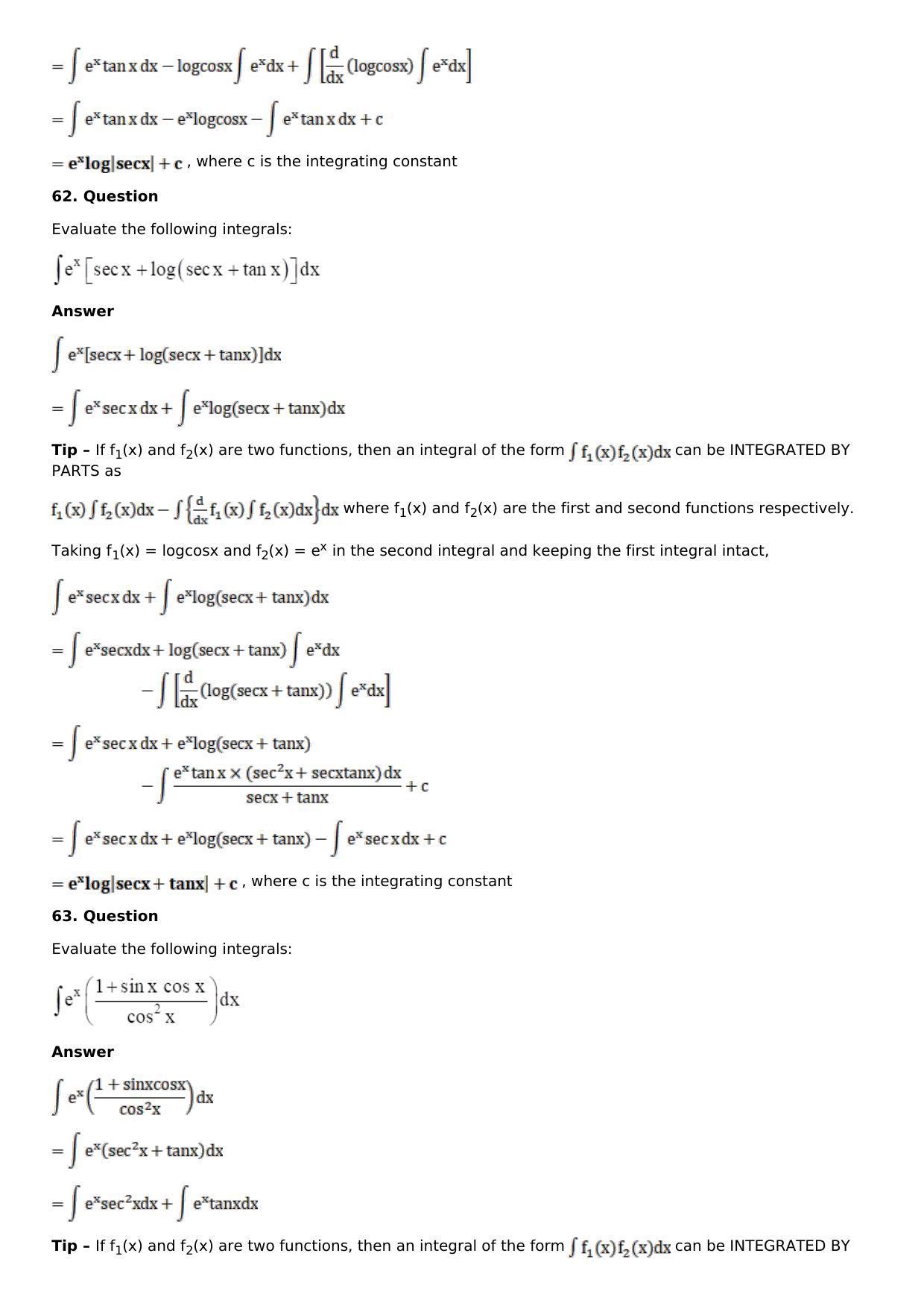 Chapter 13: Method of Integration Solutions: RS Aggarwal Class 12 Solutions  - Page 179
