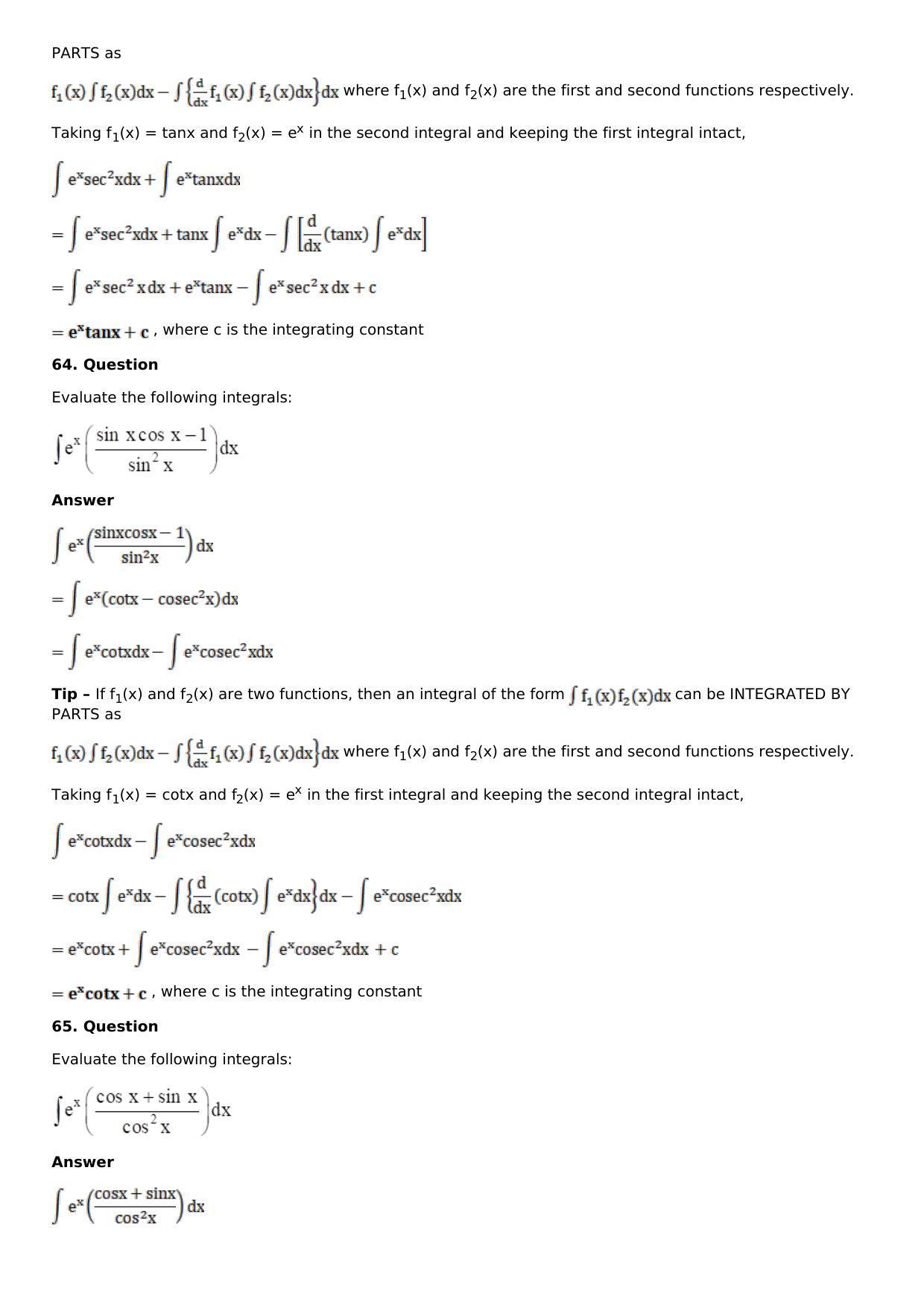 Chapter 13: Method of Integration Solutions: RS Aggarwal Class 12 Solutions  - Page 180
