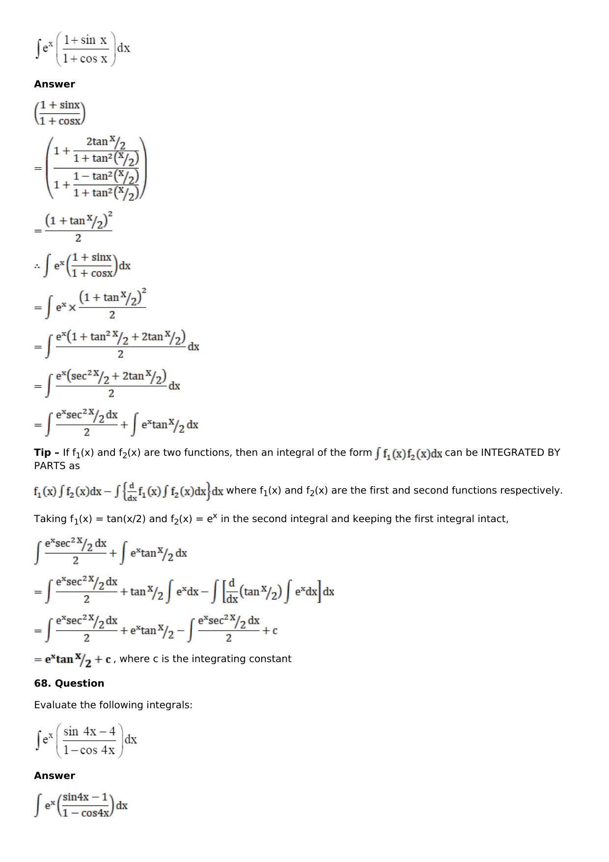 Chapter 13: Method of Integration Solutions: RS Aggarwal Class 12 Solutions  - Page 182