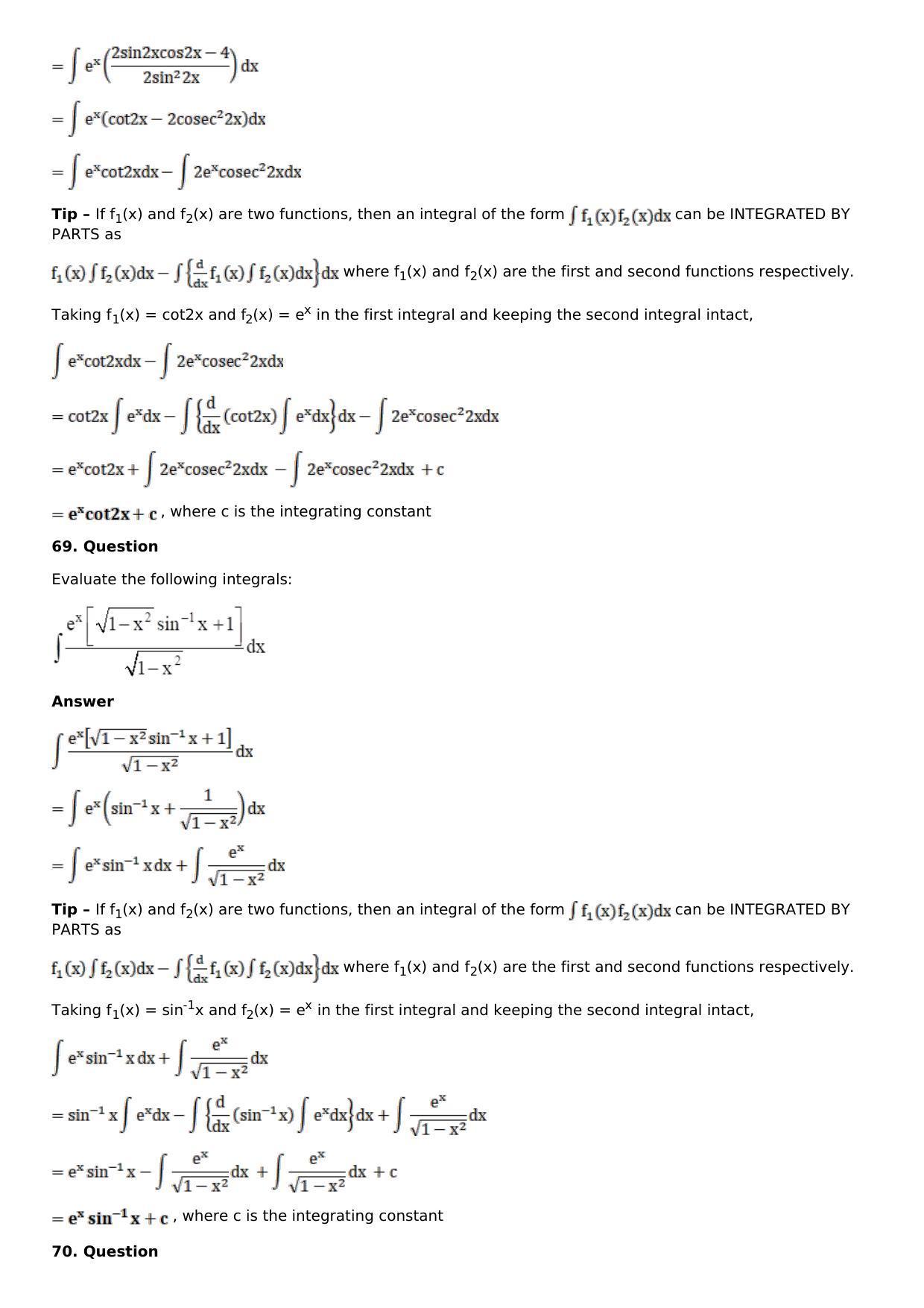 Chapter 13: Method of Integration Solutions: RS Aggarwal Class 12 Solutions  - Page 183