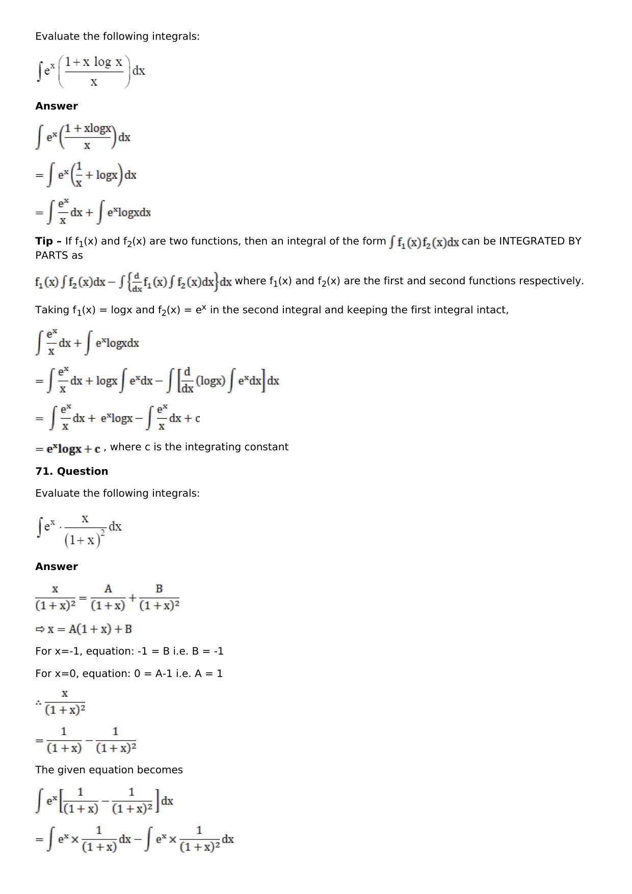 Chapter 13: Method of Integration Solutions: RS Aggarwal Class 12 Solutions  - Page 184