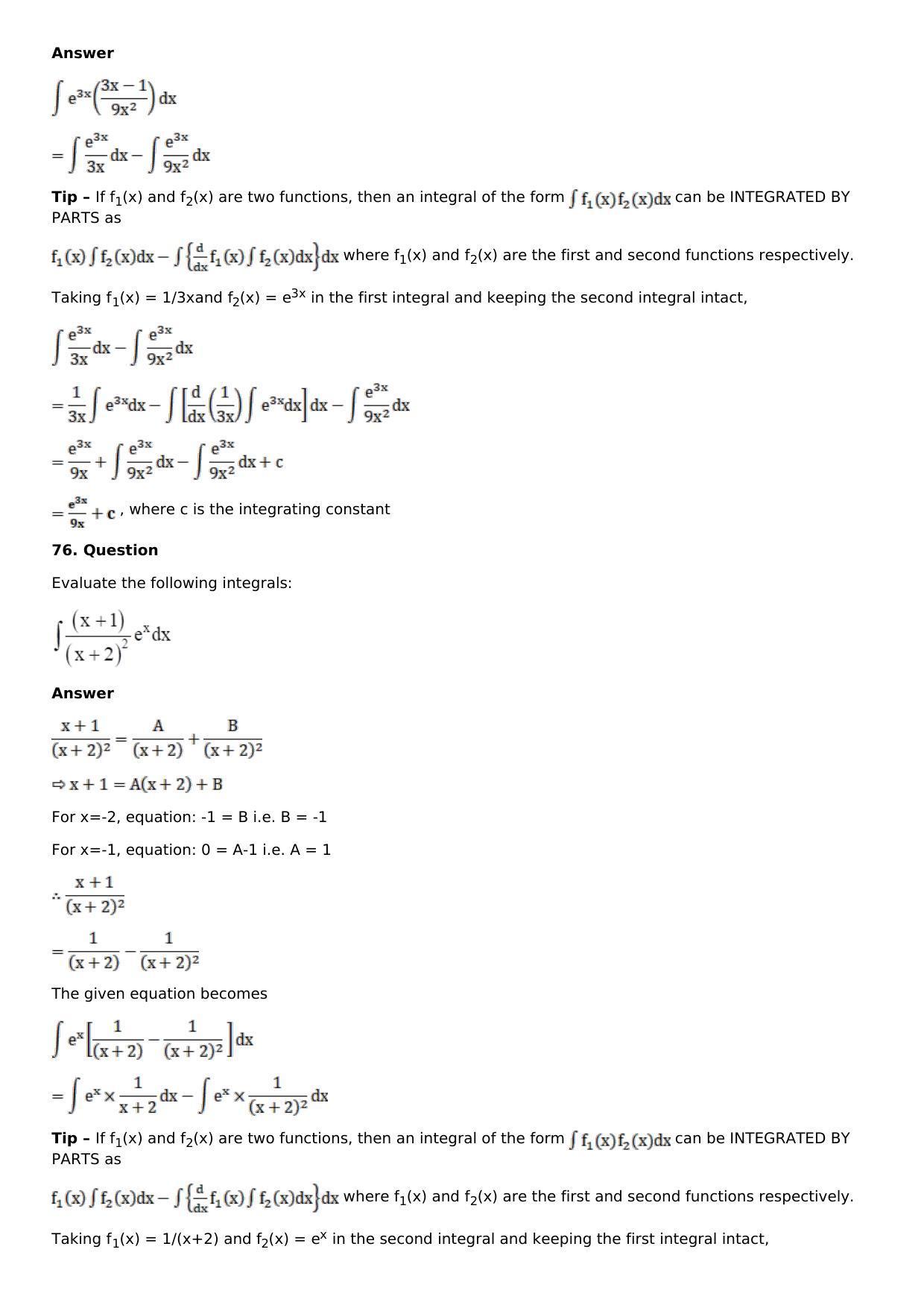 Chapter 13: Method of Integration Solutions: RS Aggarwal Class 12 Solutions  - Page 188