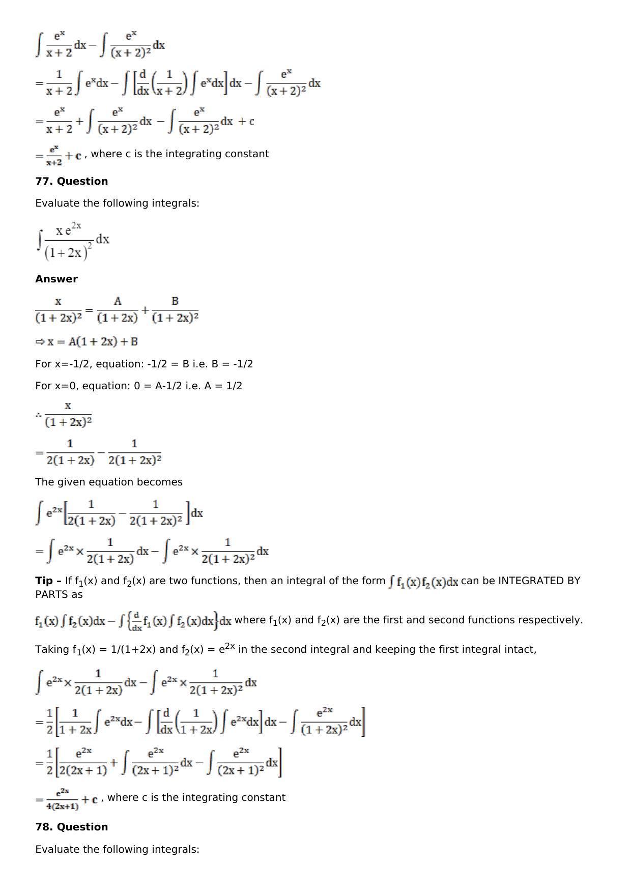 Chapter 13: Method of Integration Solutions: RS Aggarwal Class 12 Solutions  - Page 189