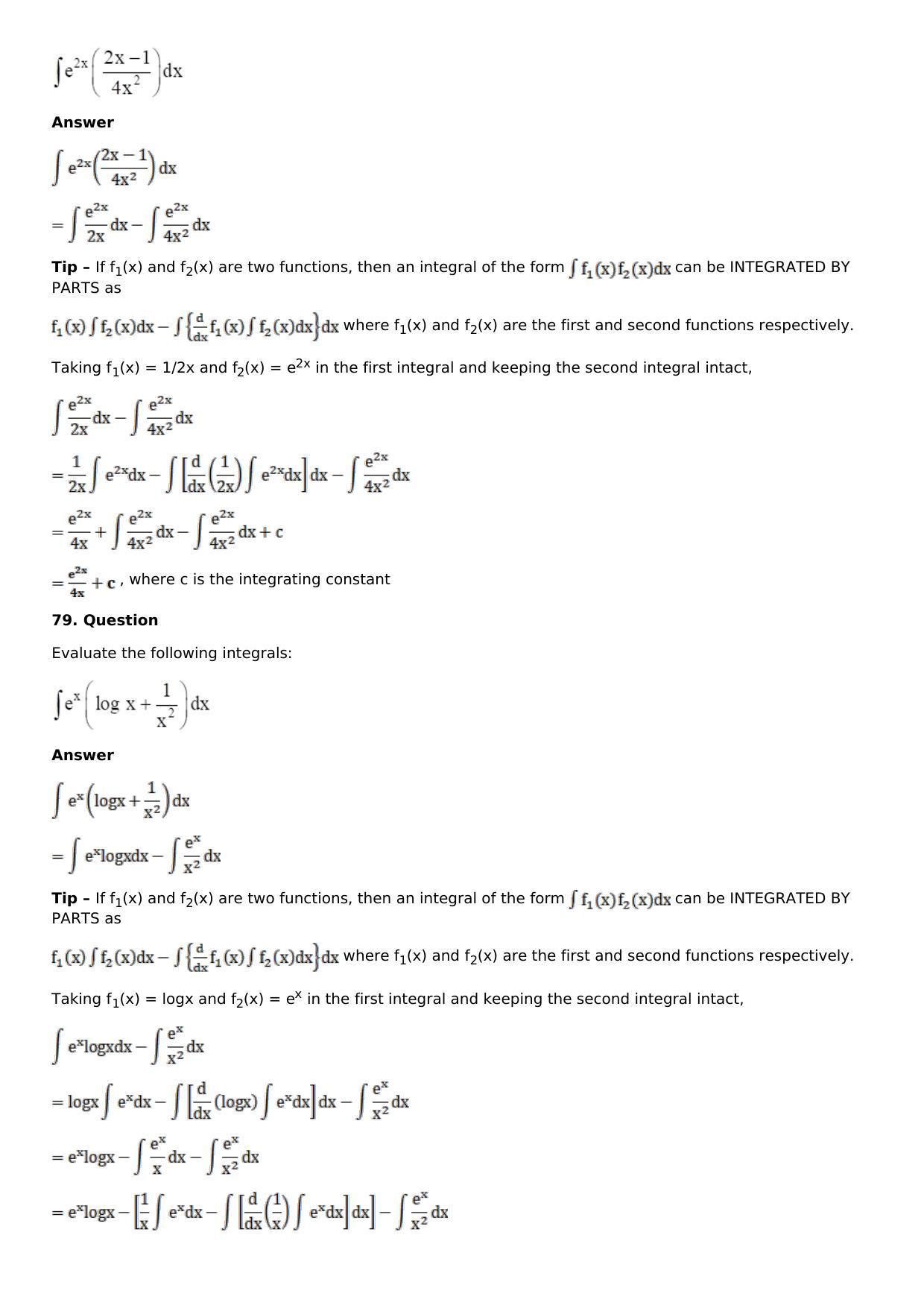 Chapter 13: Method of Integration Solutions: RS Aggarwal Class 12 Solutions  - Page 190
