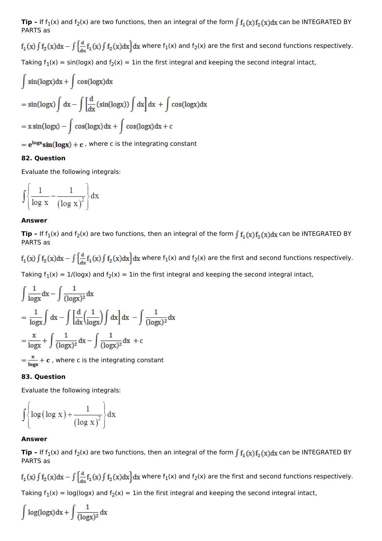 Chapter 13: Method of Integration Solutions: RS Aggarwal Class 12 Solutions  - Page 192