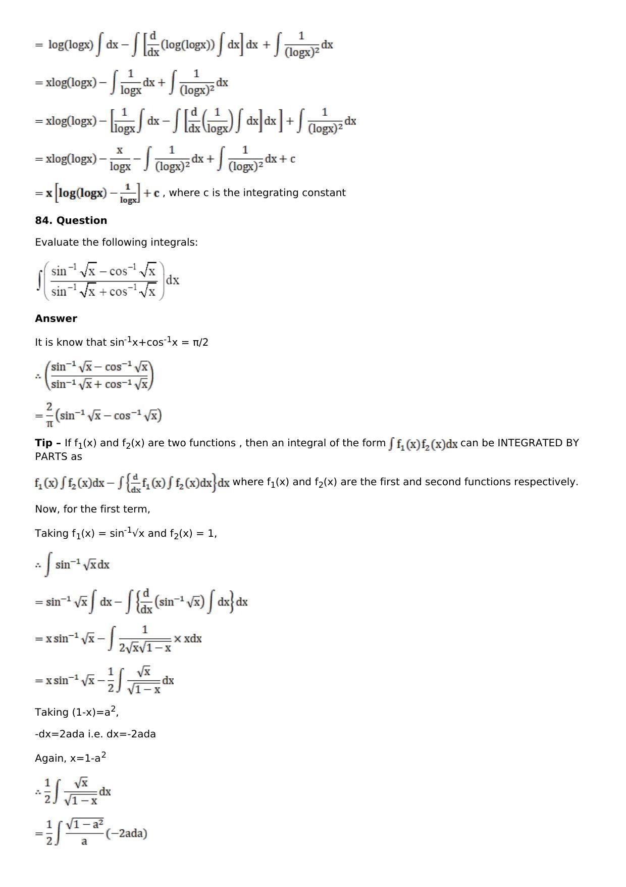 Chapter 13: Method of Integration Solutions: RS Aggarwal Class 12 Solutions  - Page 193