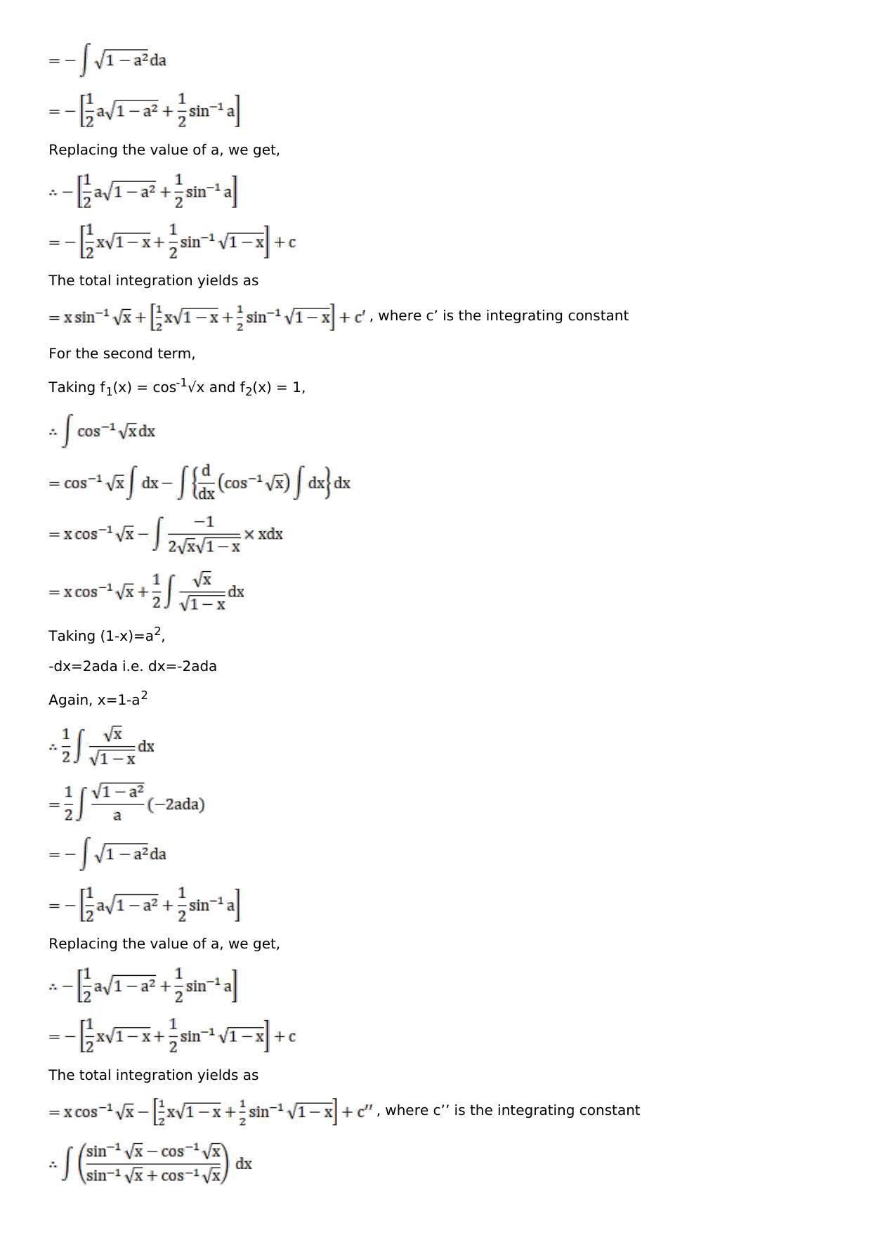 Chapter 13: Method of Integration Solutions: RS Aggarwal Class 12 Solutions  - Page 194