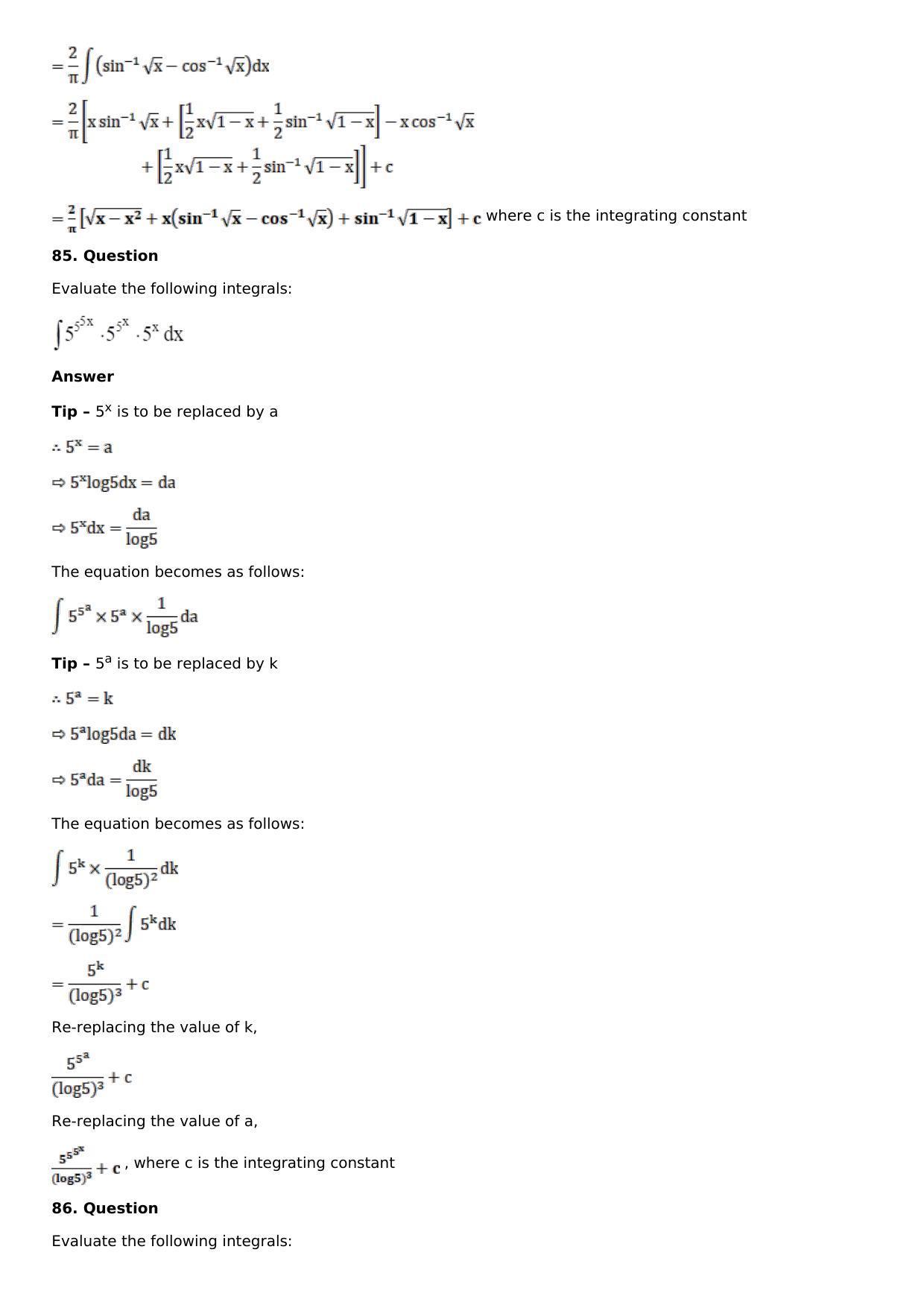 Chapter 13: Method of Integration Solutions: RS Aggarwal Class 12 Solutions  - Page 195