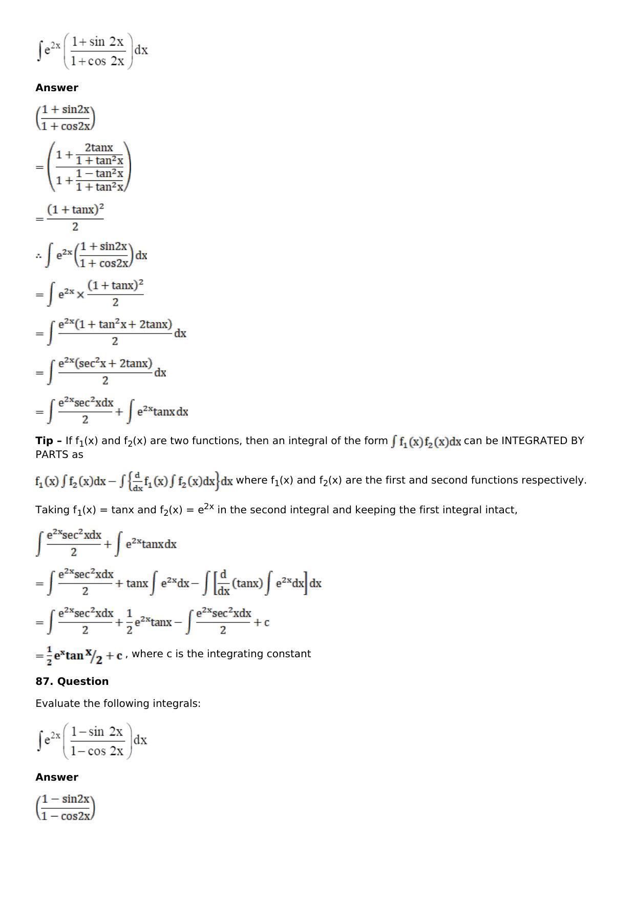 Chapter 13: Method of Integration Solutions: RS Aggarwal Class 12 Solutions  - Page 196