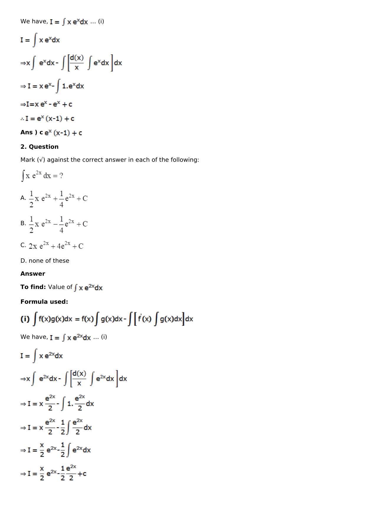 Chapter 13: Method of Integration Solutions: RS Aggarwal Class 12 Solutions  - Page 198