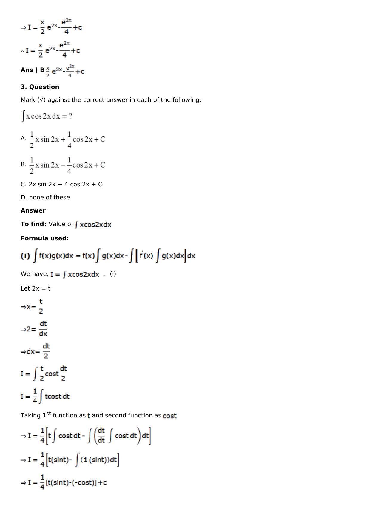 Chapter 13: Method of Integration Solutions: RS Aggarwal Class 12 Solutions  - Page 199
