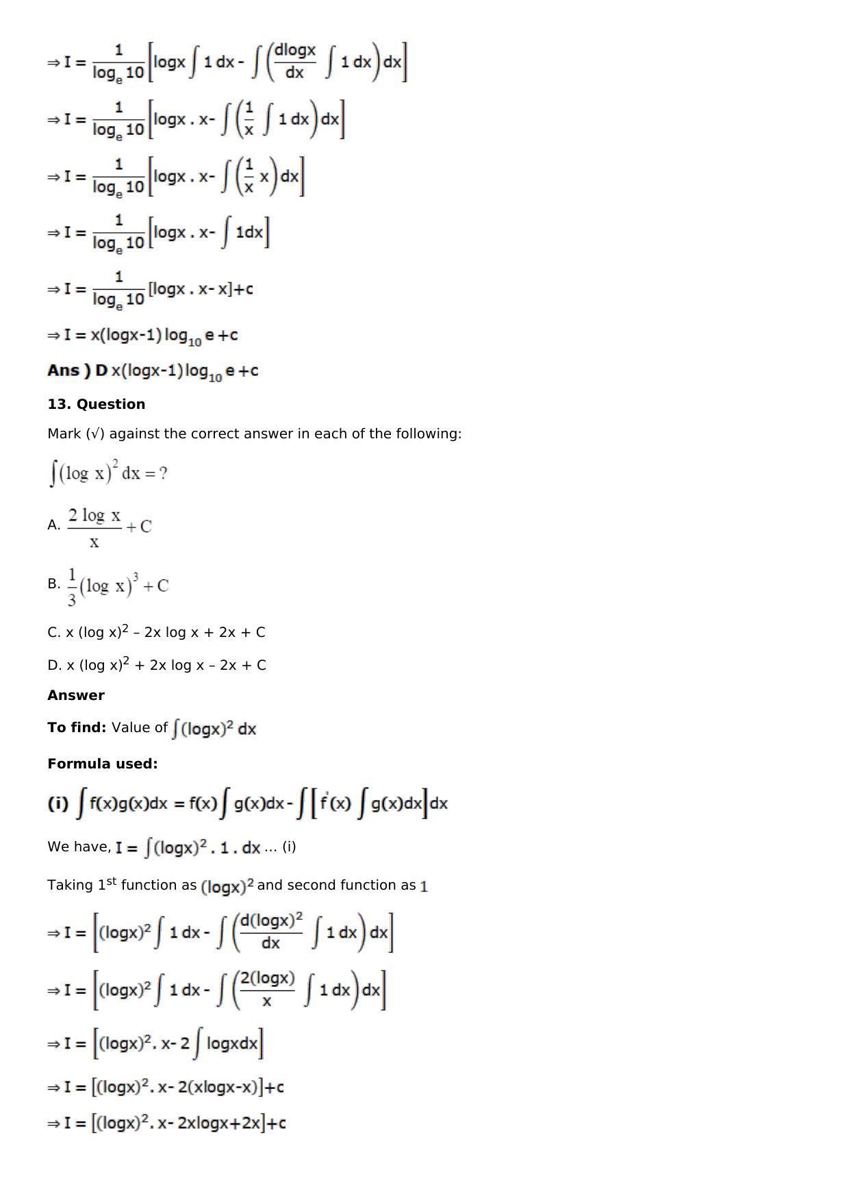 Chapter 13: Method of Integration Solutions: RS Aggarwal Class 12 Solutions  - Page 207