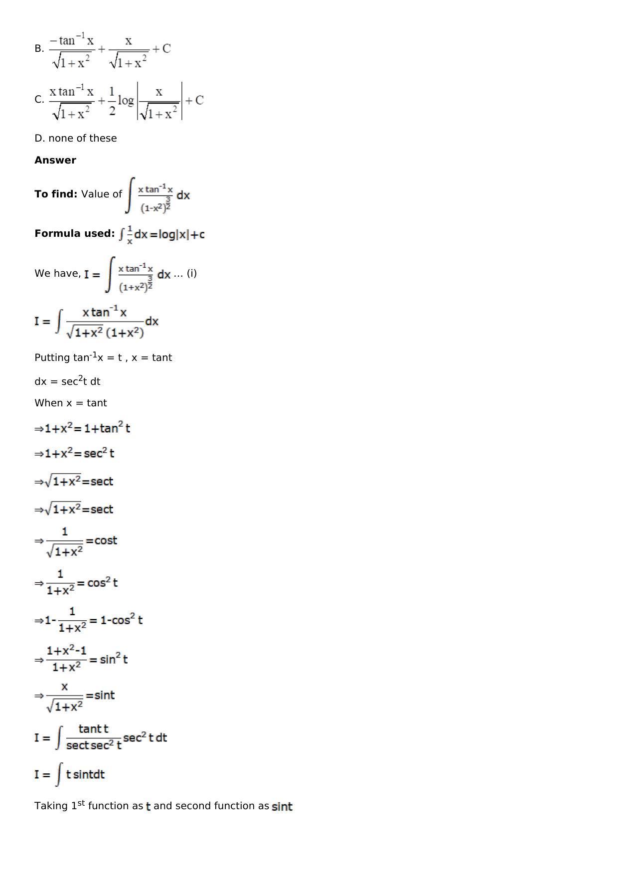 Chapter 13: Method of Integration Solutions: RS Aggarwal Class 12 Solutions  - Page 218