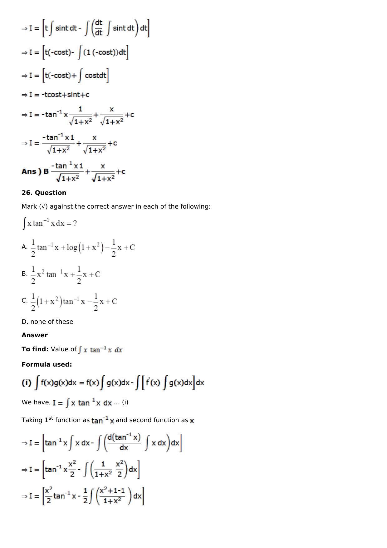 Chapter 13: Method of Integration Solutions: RS Aggarwal Class 12 Solutions  - Page 219