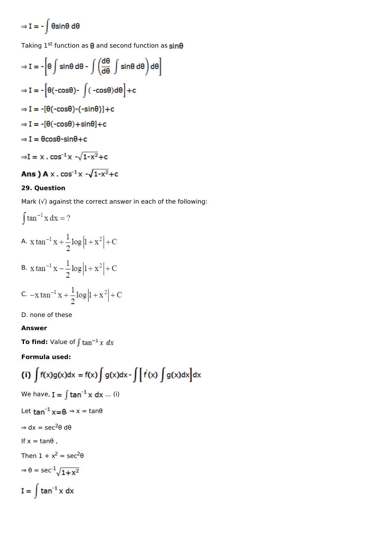 Chapter 13: Method of Integration Solutions: RS Aggarwal Class 12 Solutions  - Page 222