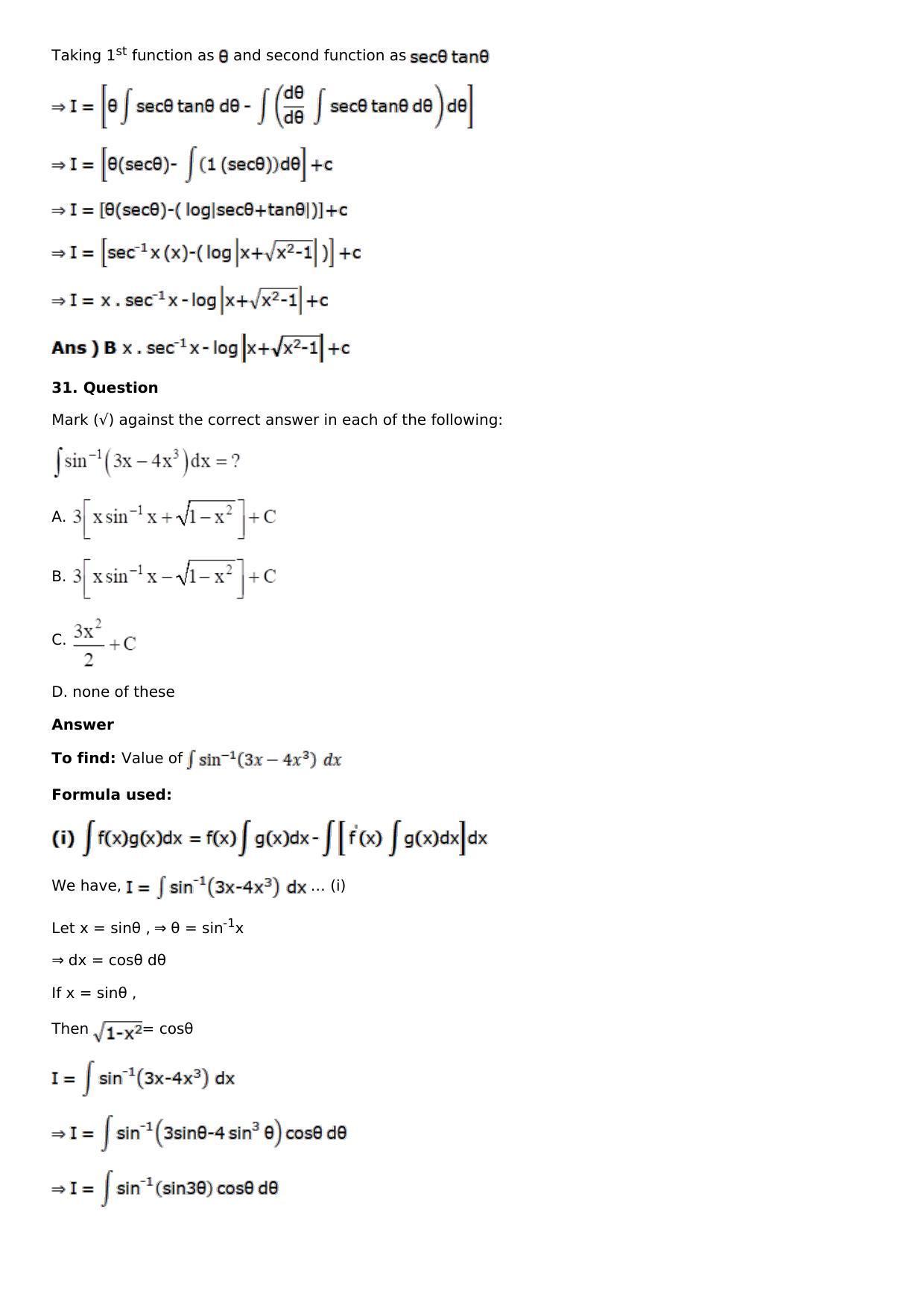 Chapter 13: Method of Integration Solutions: RS Aggarwal Class 12 Solutions  - Page 224