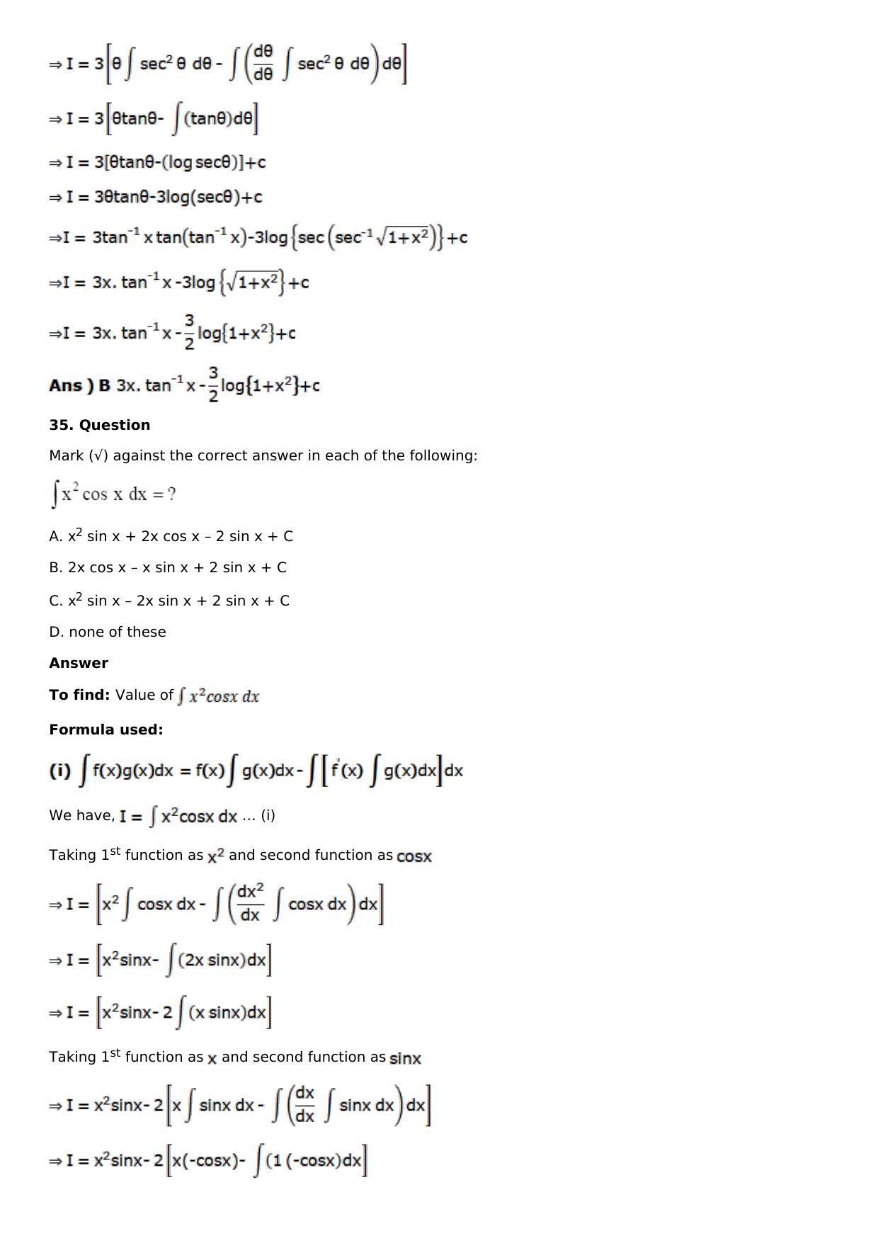Chapter 13: Method of Integration Solutions: RS Aggarwal Class 12 Solutions  - Page 229