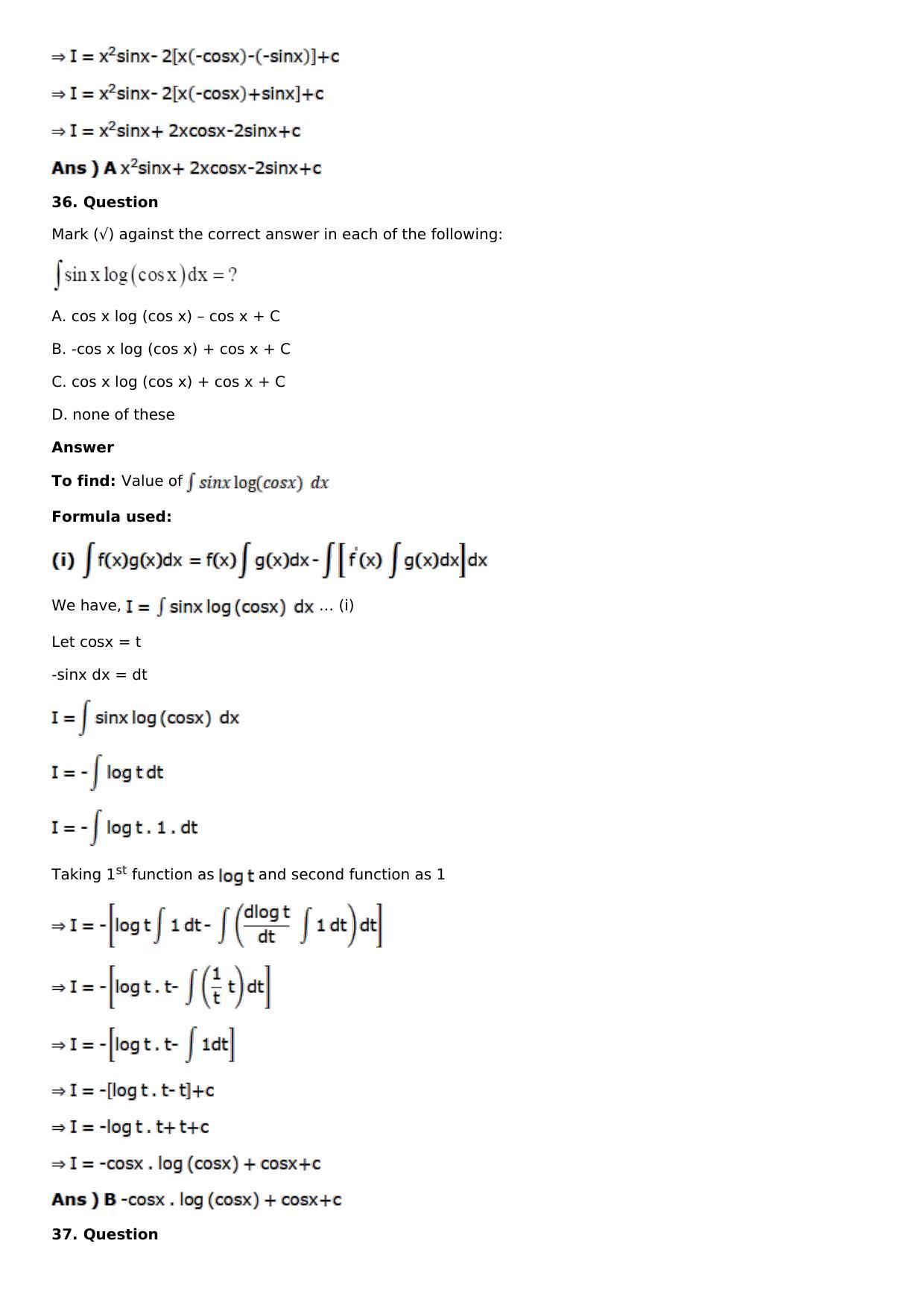 Chapter 13: Method of Integration Solutions: RS Aggarwal Class 12 Solutions  - Page 230