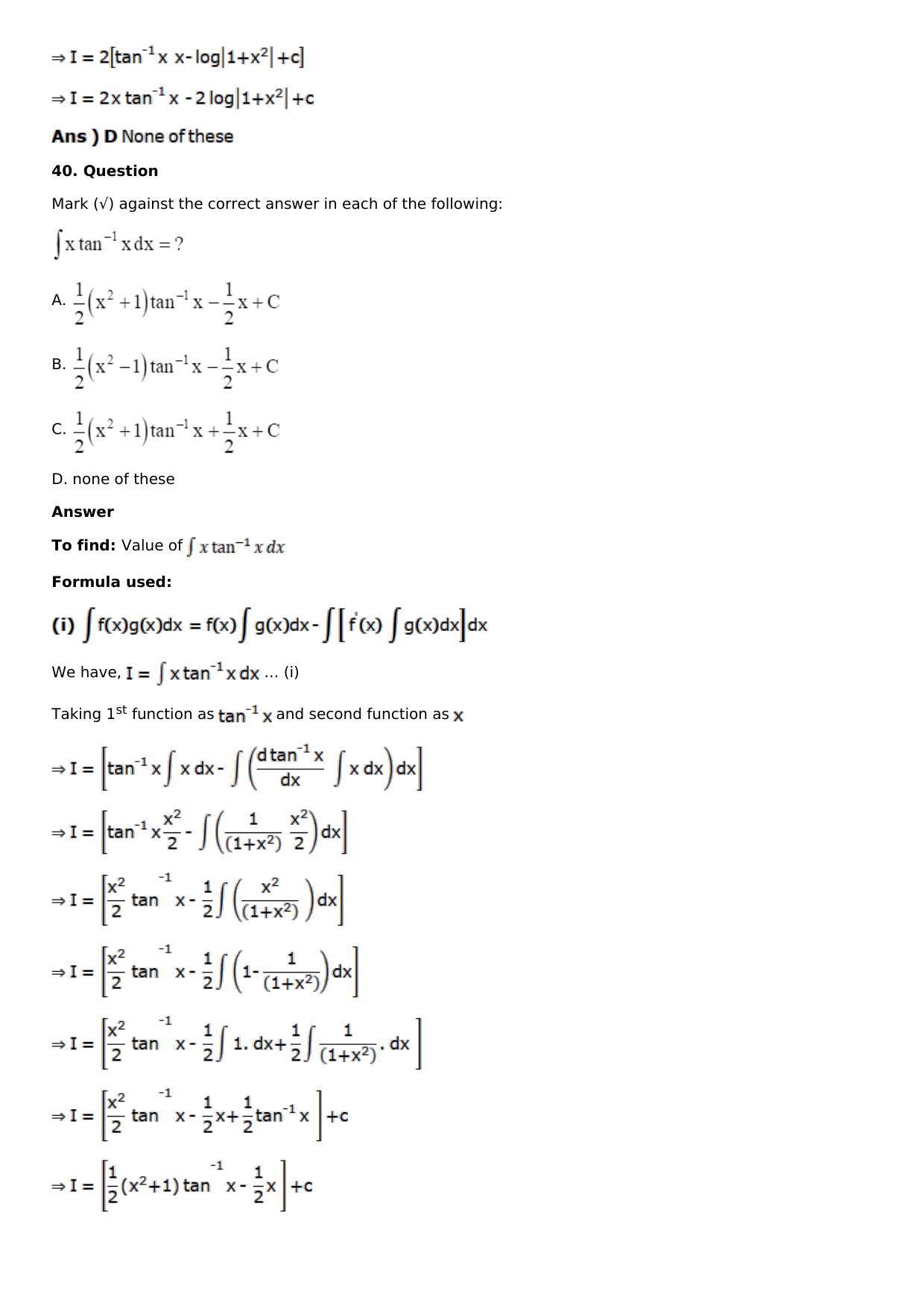 Chapter 13: Method of Integration Solutions: RS Aggarwal Class 12 Solutions  - Page 234