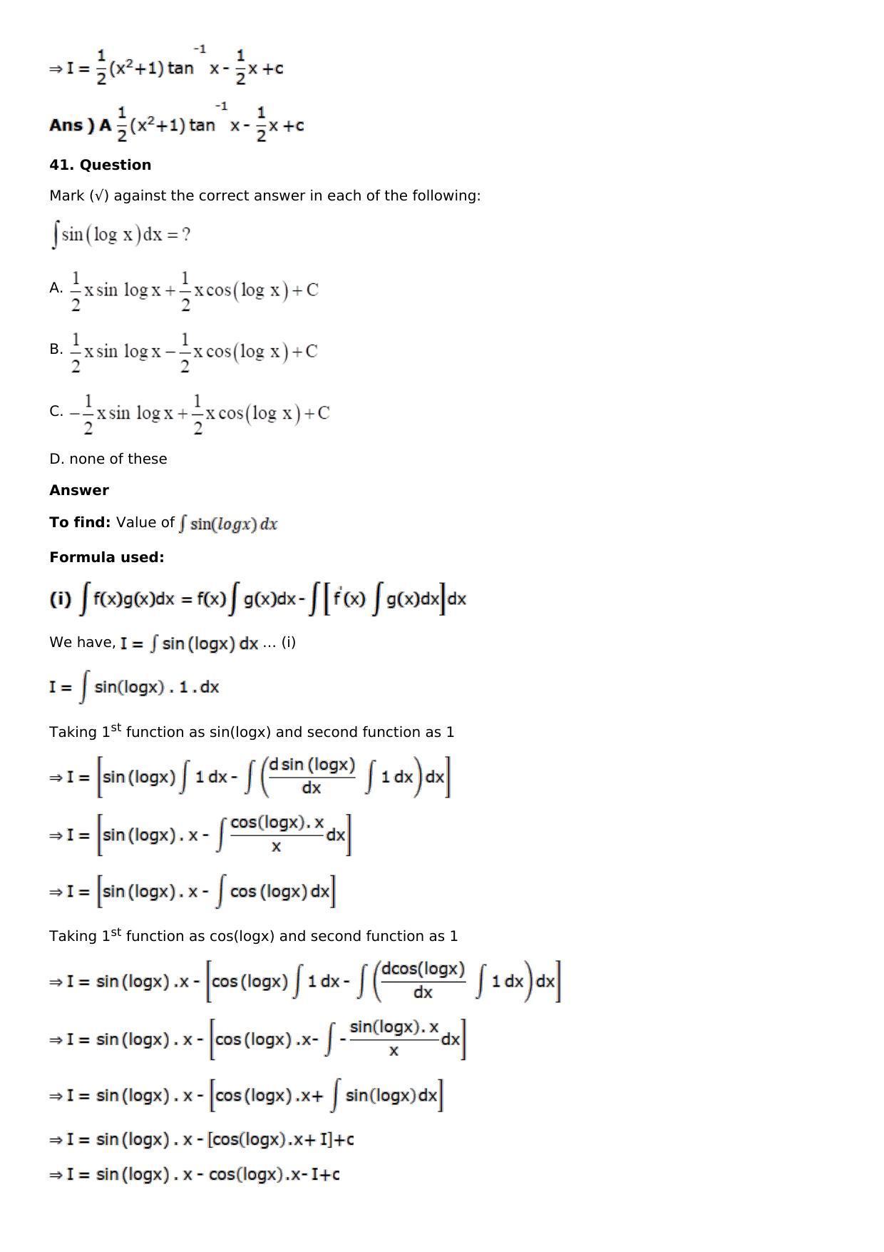 Chapter 13: Method of Integration Solutions: RS Aggarwal Class 12 Solutions  - Page 235
