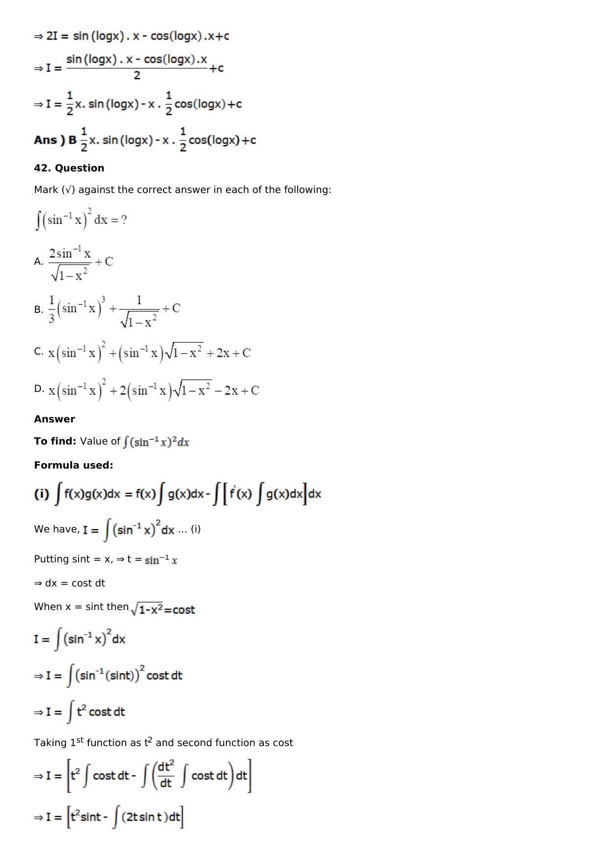 Chapter 13: Method of Integration Solutions: RS Aggarwal Class 12 Solutions  - Page 236