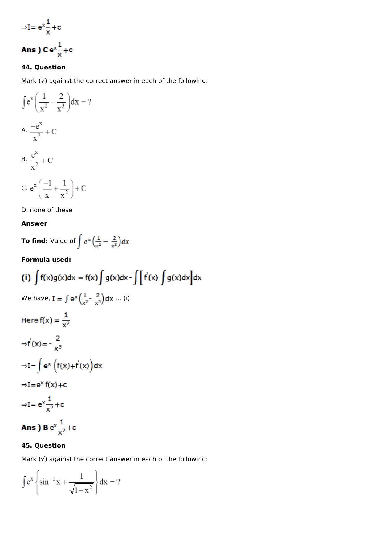 Chapter 13: Method of Integration Solutions: RS Aggarwal Class 12 Solutions  - Page 238