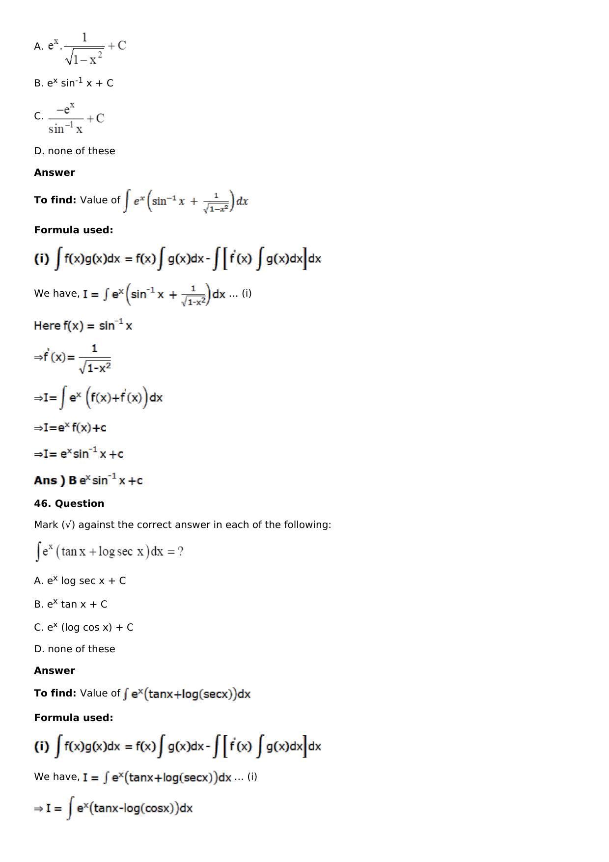 Chapter 13: Method of Integration Solutions: RS Aggarwal Class 12 Solutions  - Page 239