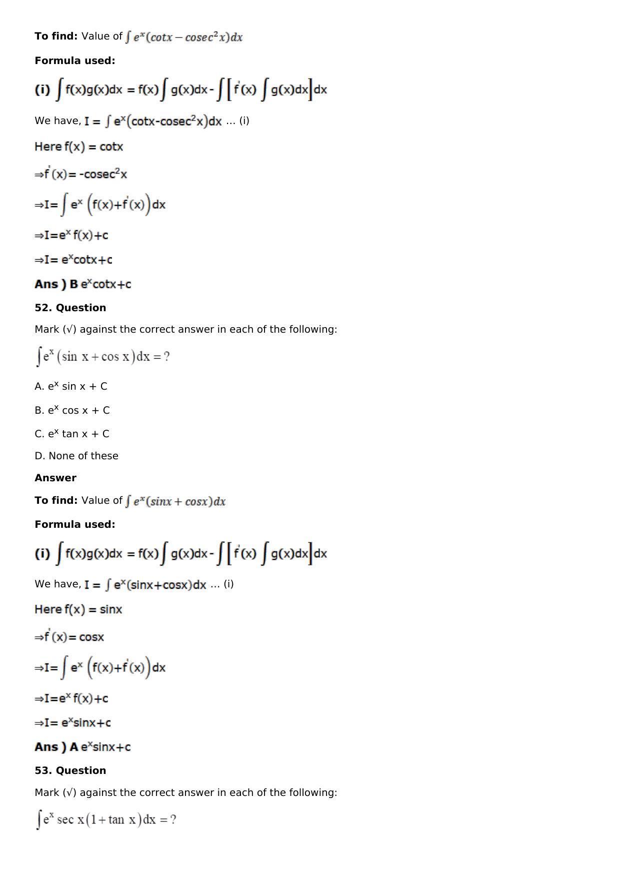 Chapter 13: Method of Integration Solutions: RS Aggarwal Class 12 Solutions  - Page 243