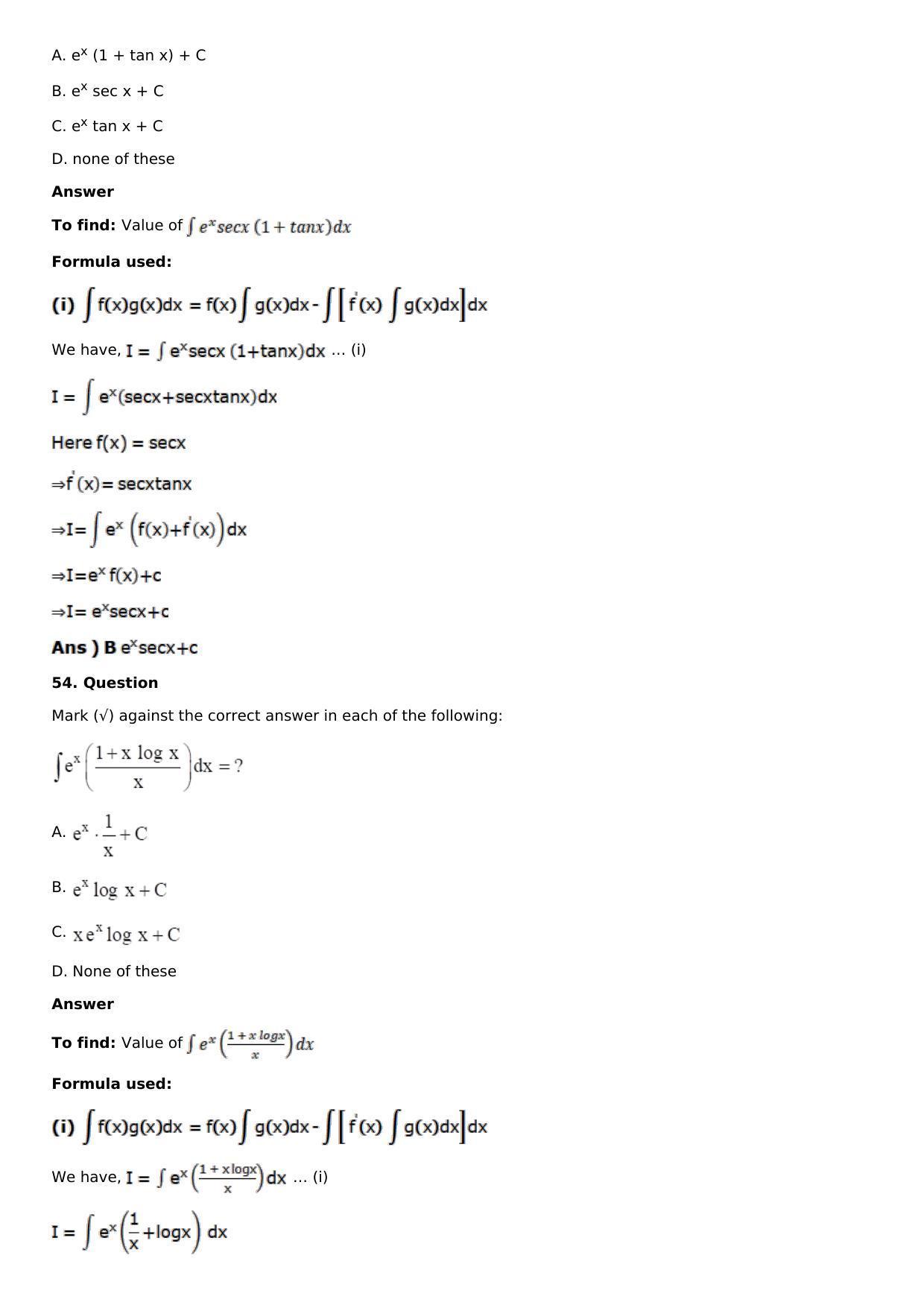 Chapter 13: Method of Integration Solutions: RS Aggarwal Class 12 Solutions  - Page 244