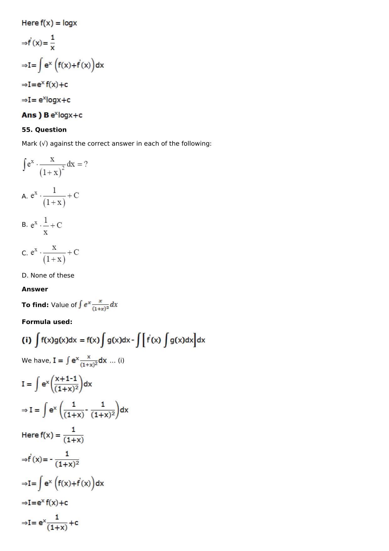 Chapter 13: Method of Integration Solutions: RS Aggarwal Class 12 Solutions  - Page 245