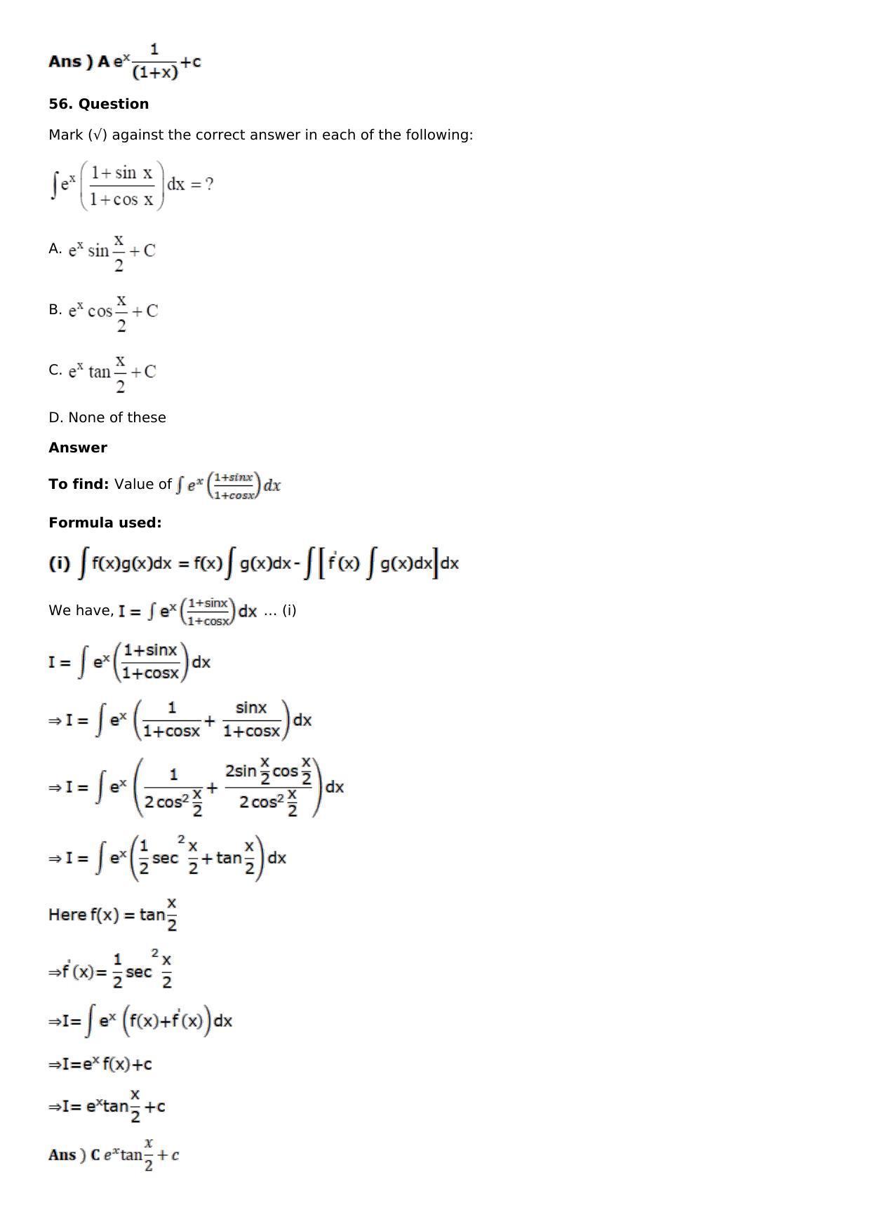 Chapter 13: Method of Integration Solutions: RS Aggarwal Class 12 Solutions  - Page 246